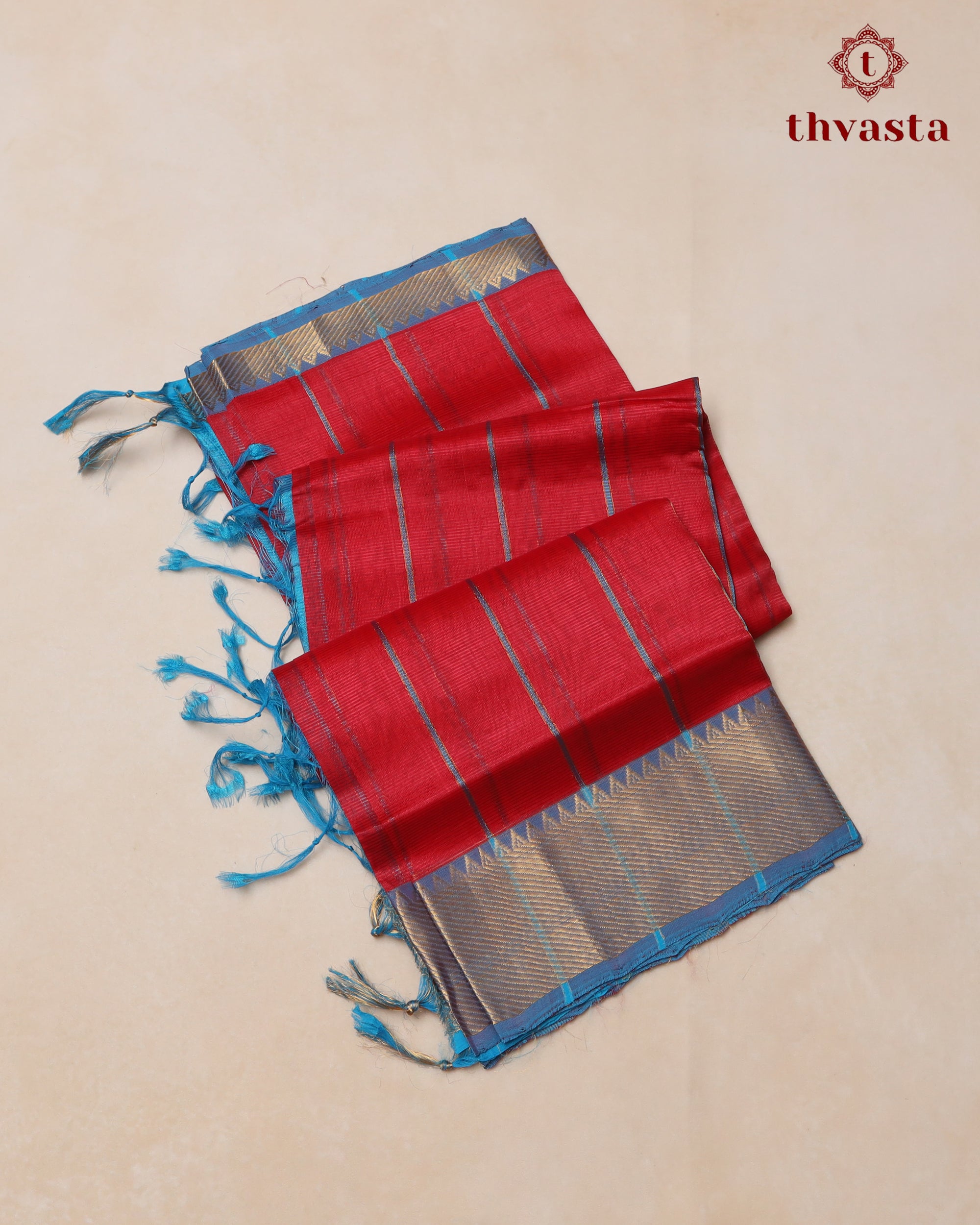 Mangalagiri Silk Cotton – Striped – Red and Blue