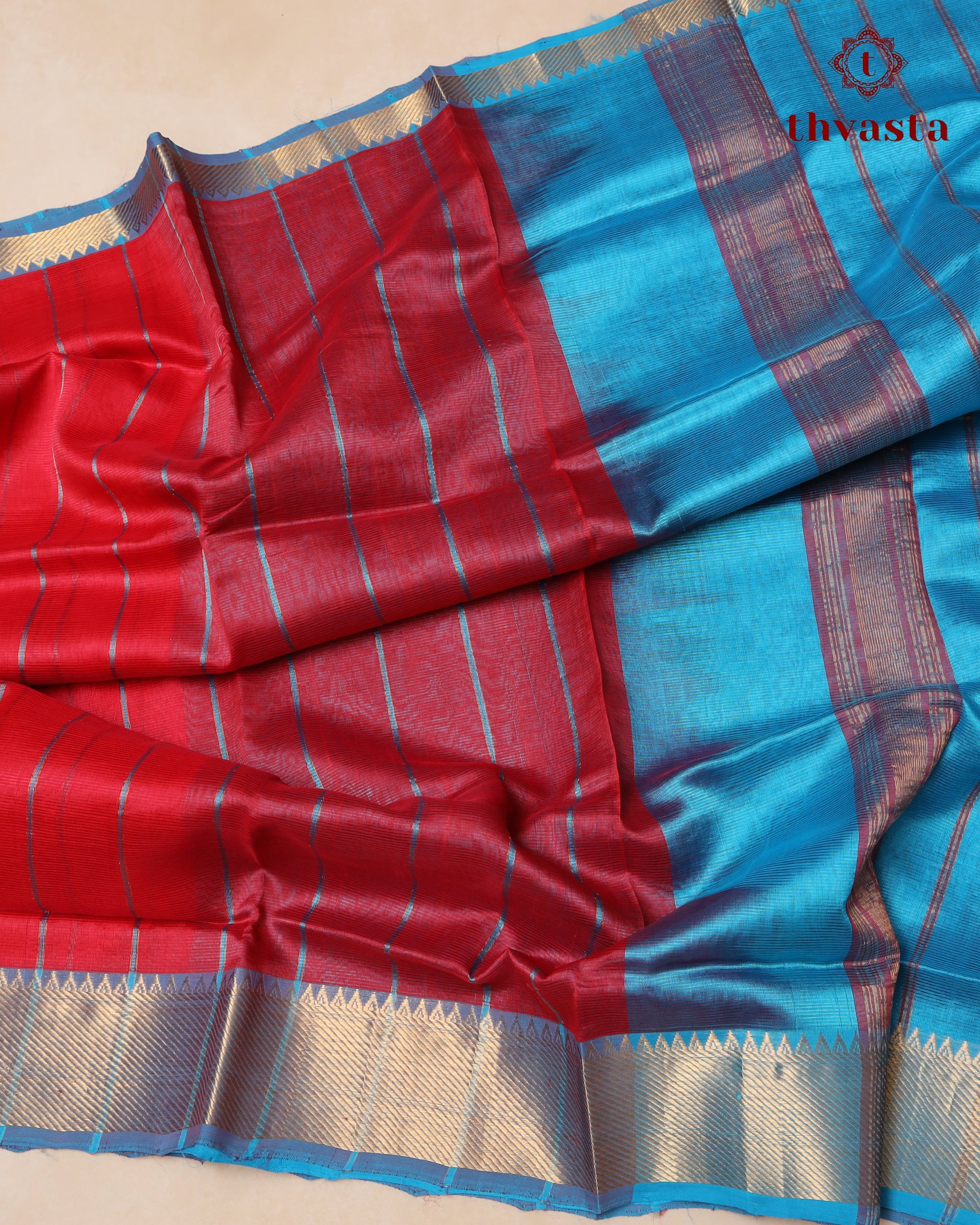 Mangalagiri Silk Cotton – Striped – Red and Blue