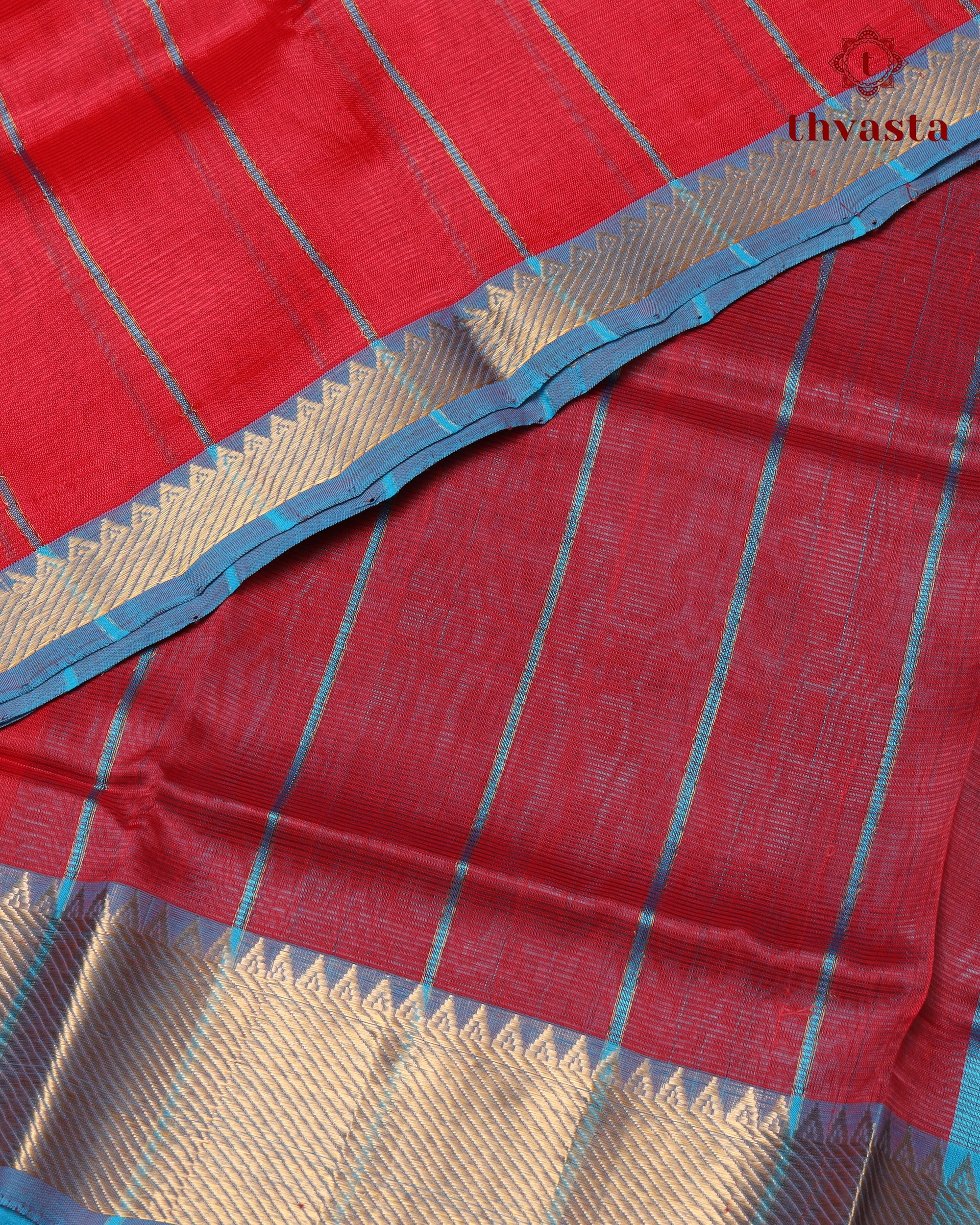 Mangalagiri Silk Cotton – Striped – Red and Blue