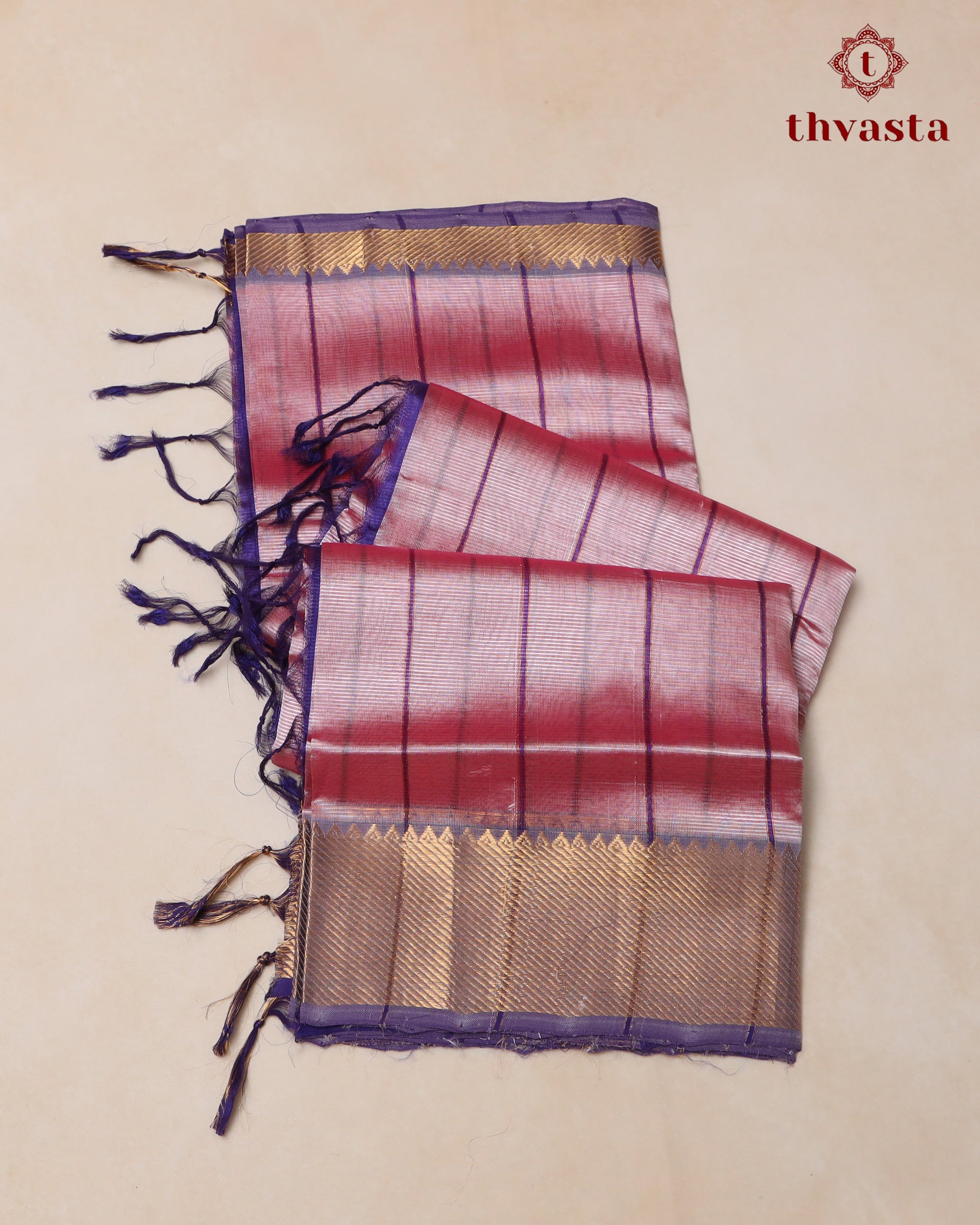 Mangalagiri Silk Cotton – Striped – Pink and Purple