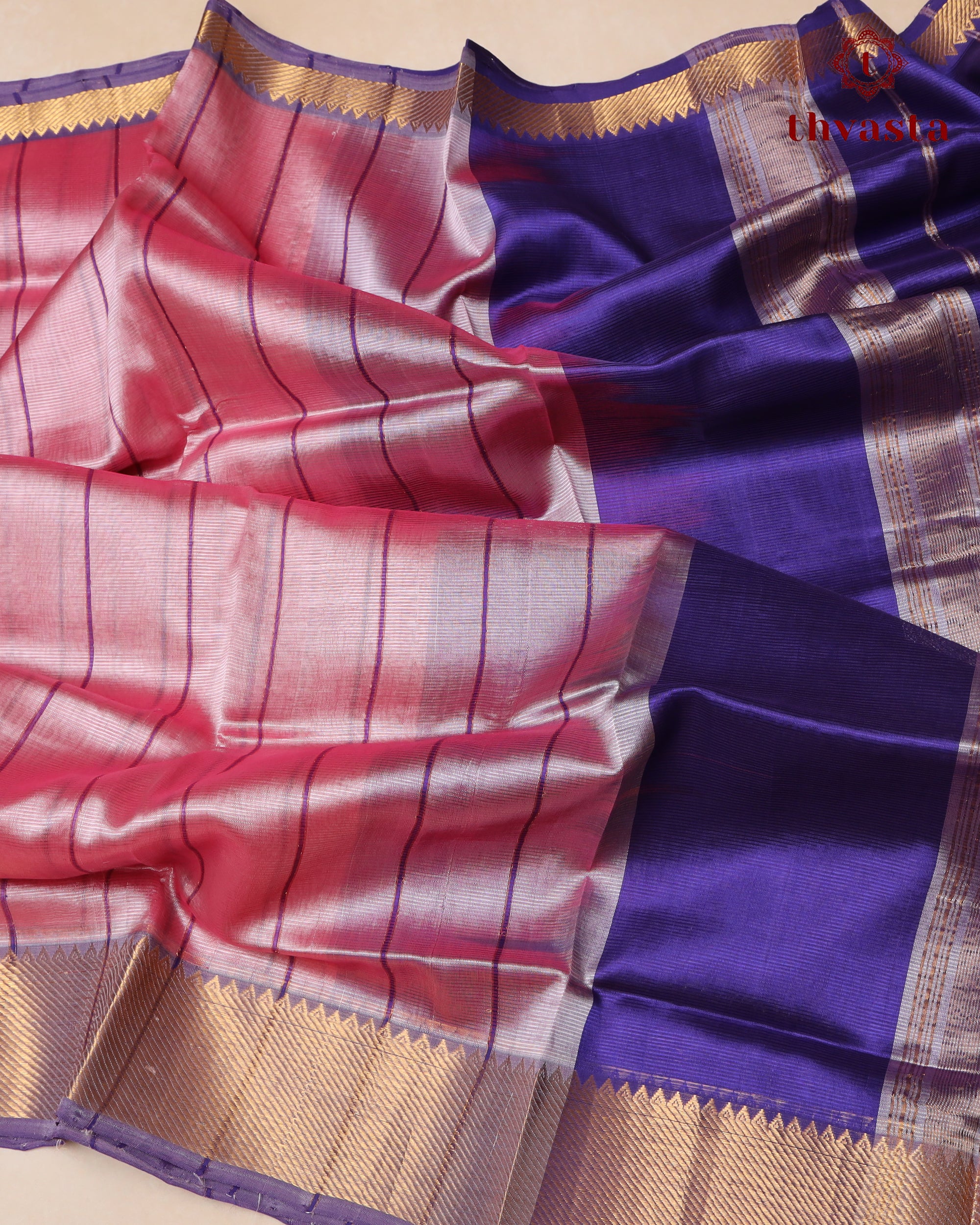 Mangalagiri Silk Cotton – Striped – Pink and Purple