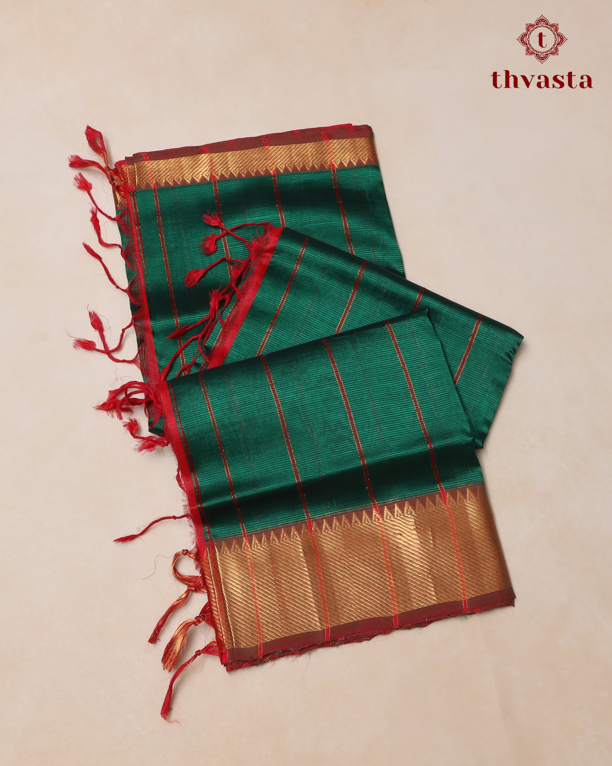 Mangalagiri Silk Cotton – Striped – Green and Red