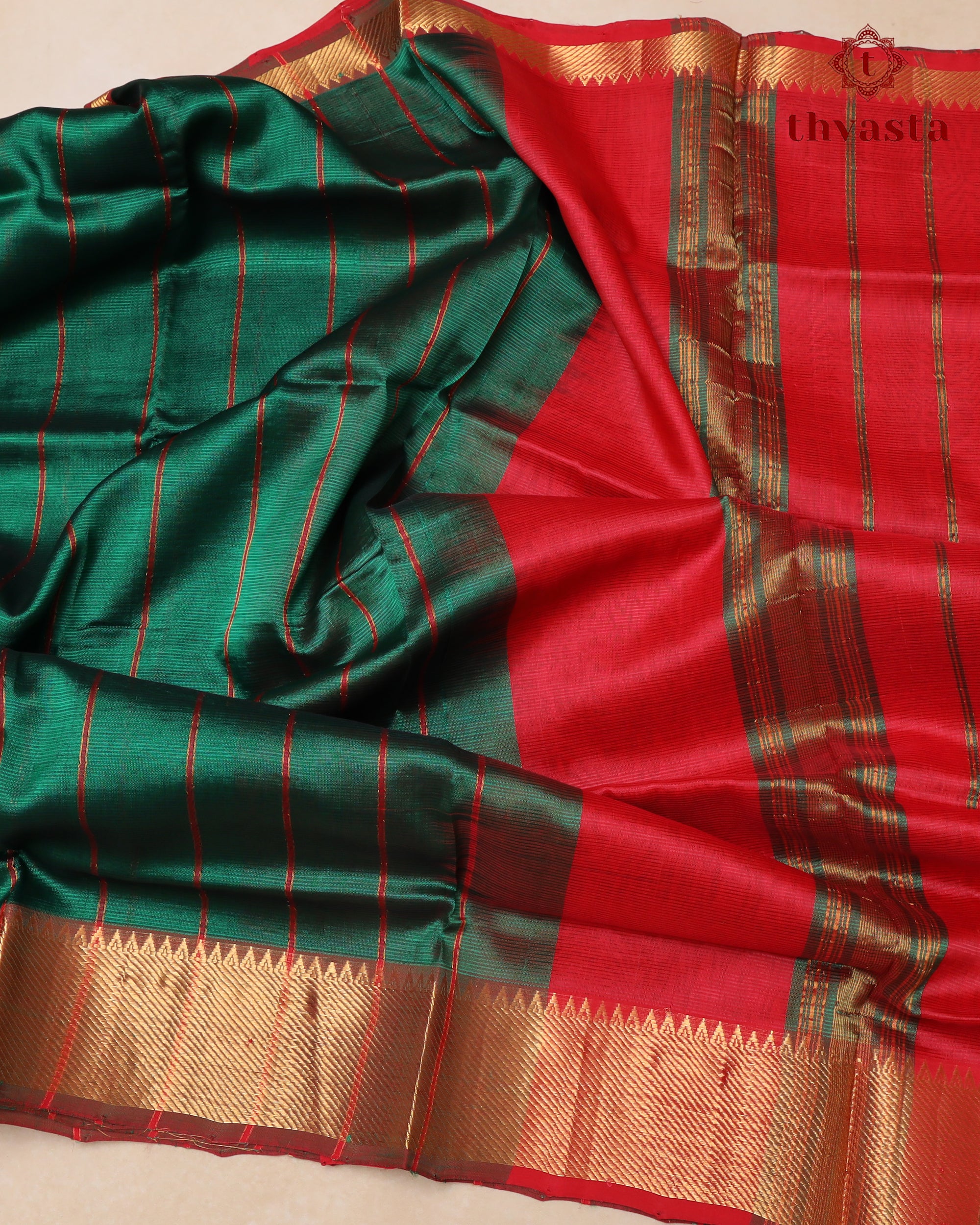 Mangalagiri Silk Cotton – Striped – Green and Red