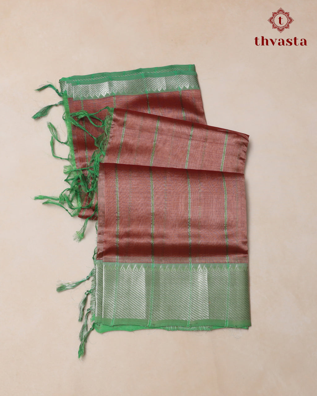 Mangalagiri Silk Cotton – Striped – Rust and Green