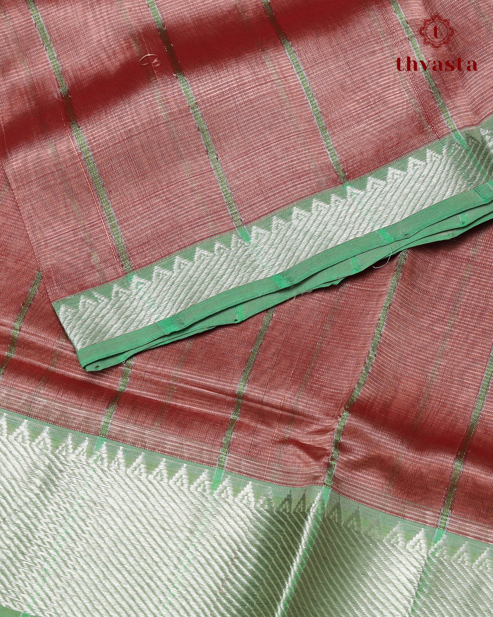 Mangalagiri Silk Cotton – Striped – Rust and Green