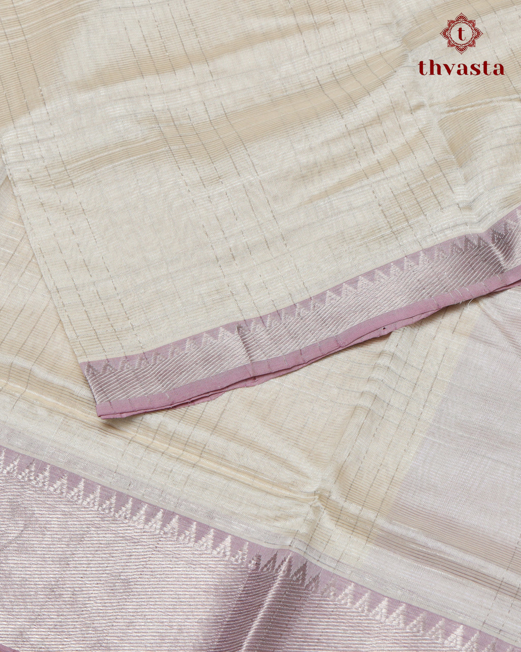 Mangalagiri Silk Cotton – Silver Checks – White and Lavender