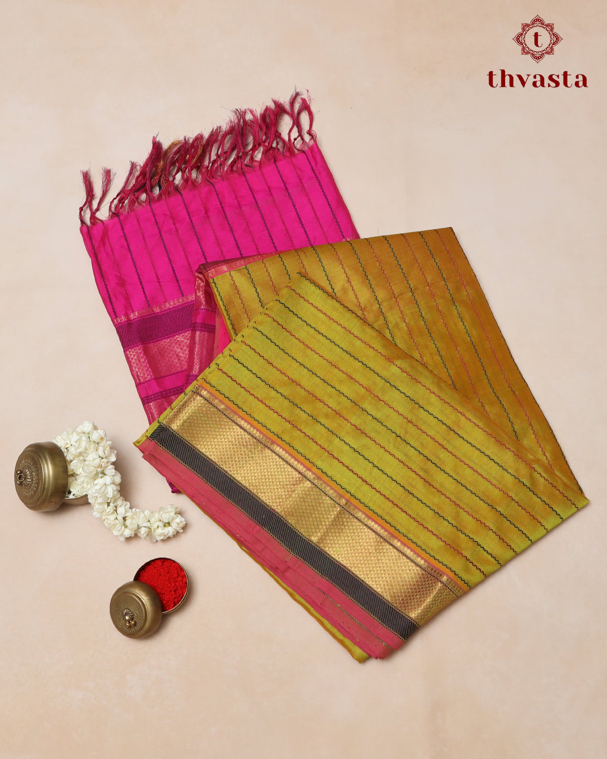 Silk cotton - Yellow and Hot pink (Veldhari)