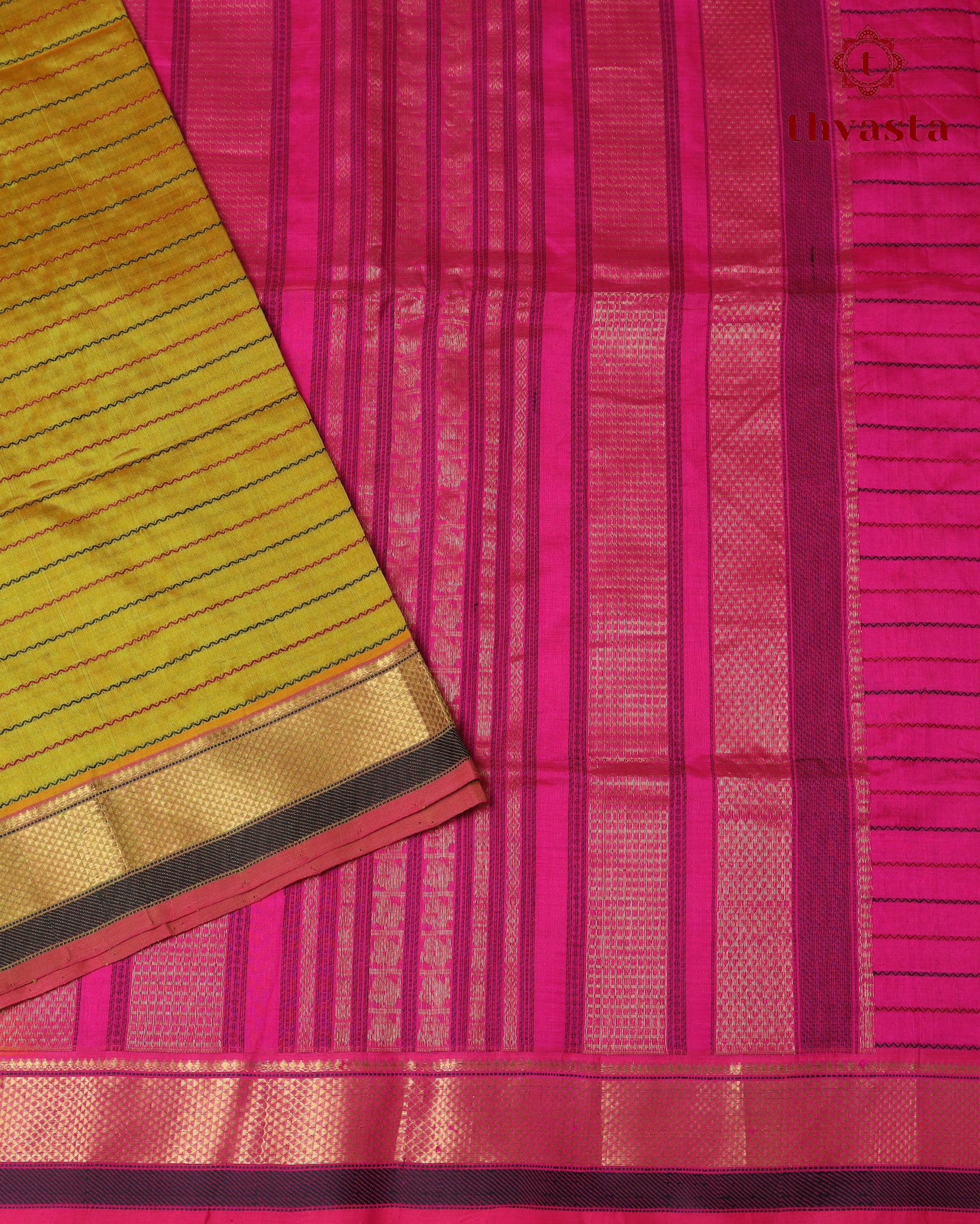 Silk cotton - Yellow and Hot pink (Veldhari)