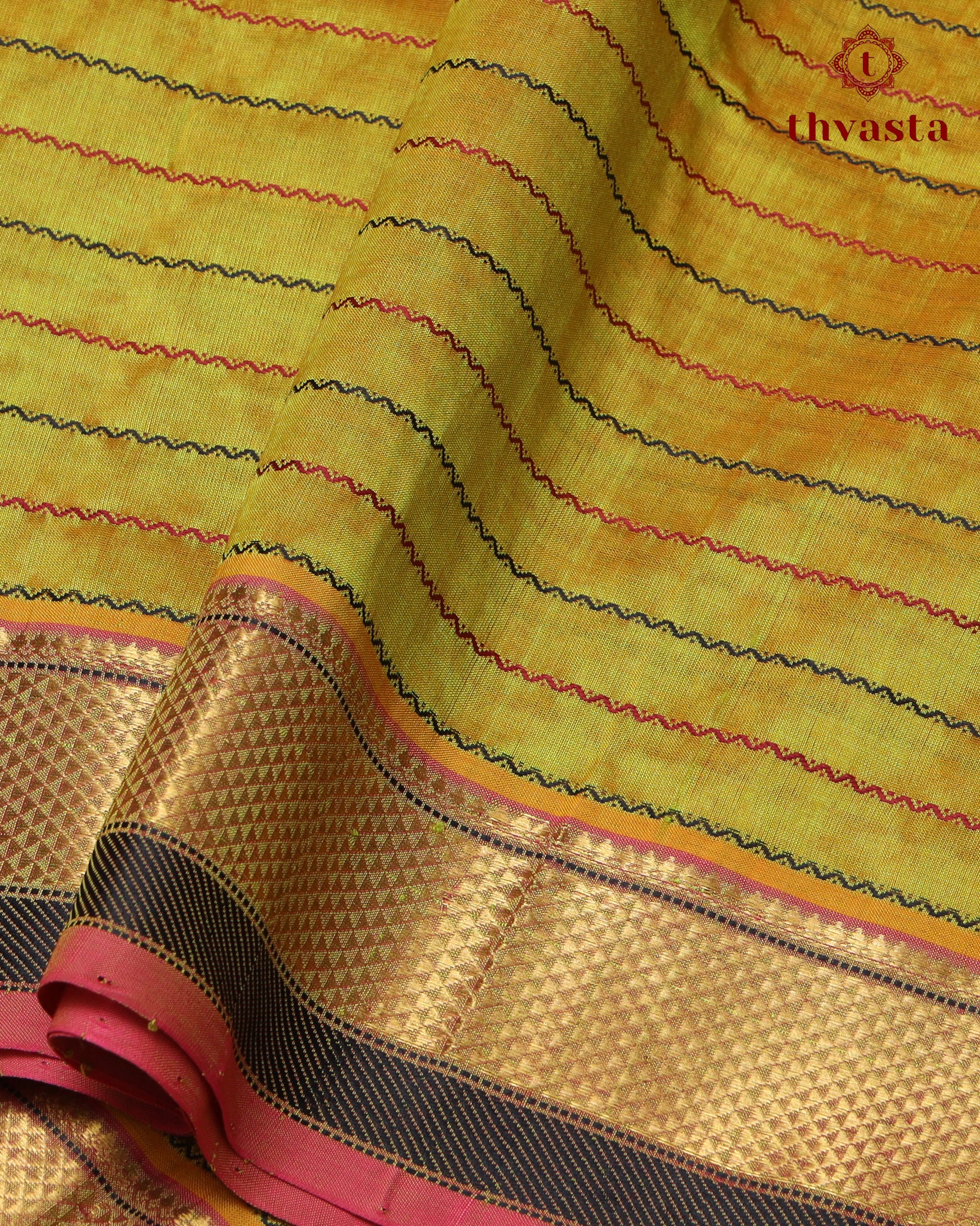 Silk cotton - Yellow and Hot pink (Veldhari)