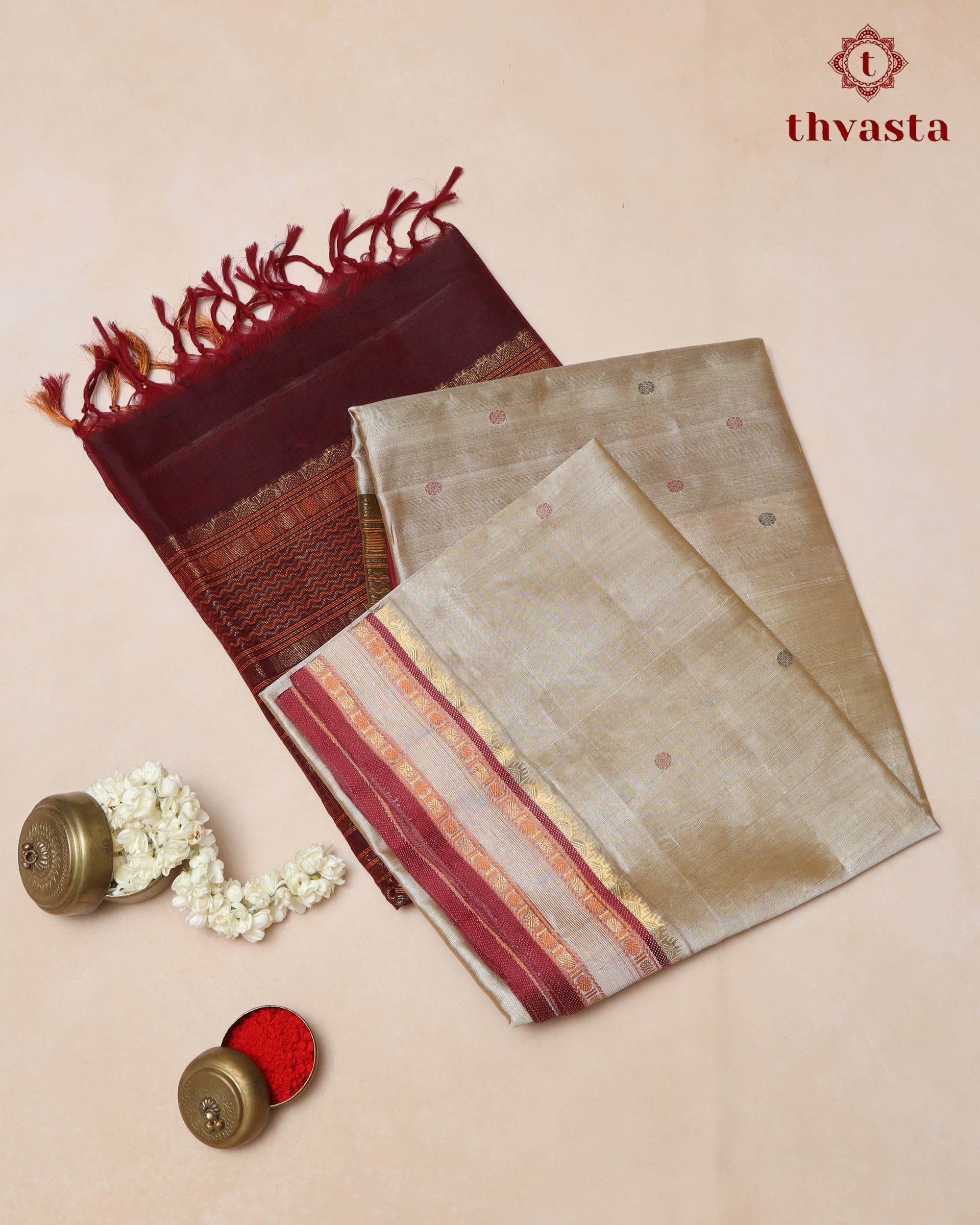 Silk cotton - Golden Sand and Maroon