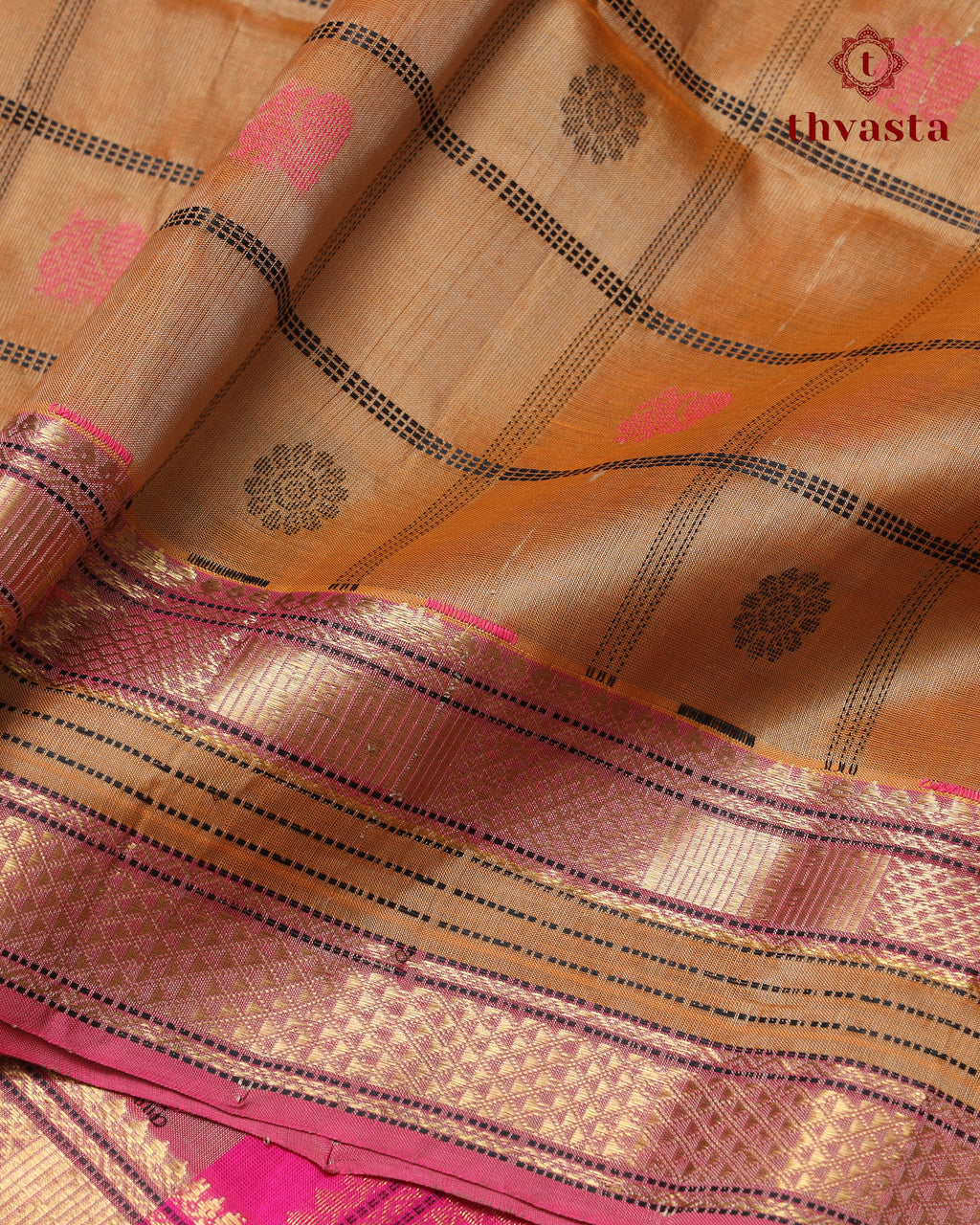 Silk cotton - Beige checks and Pink