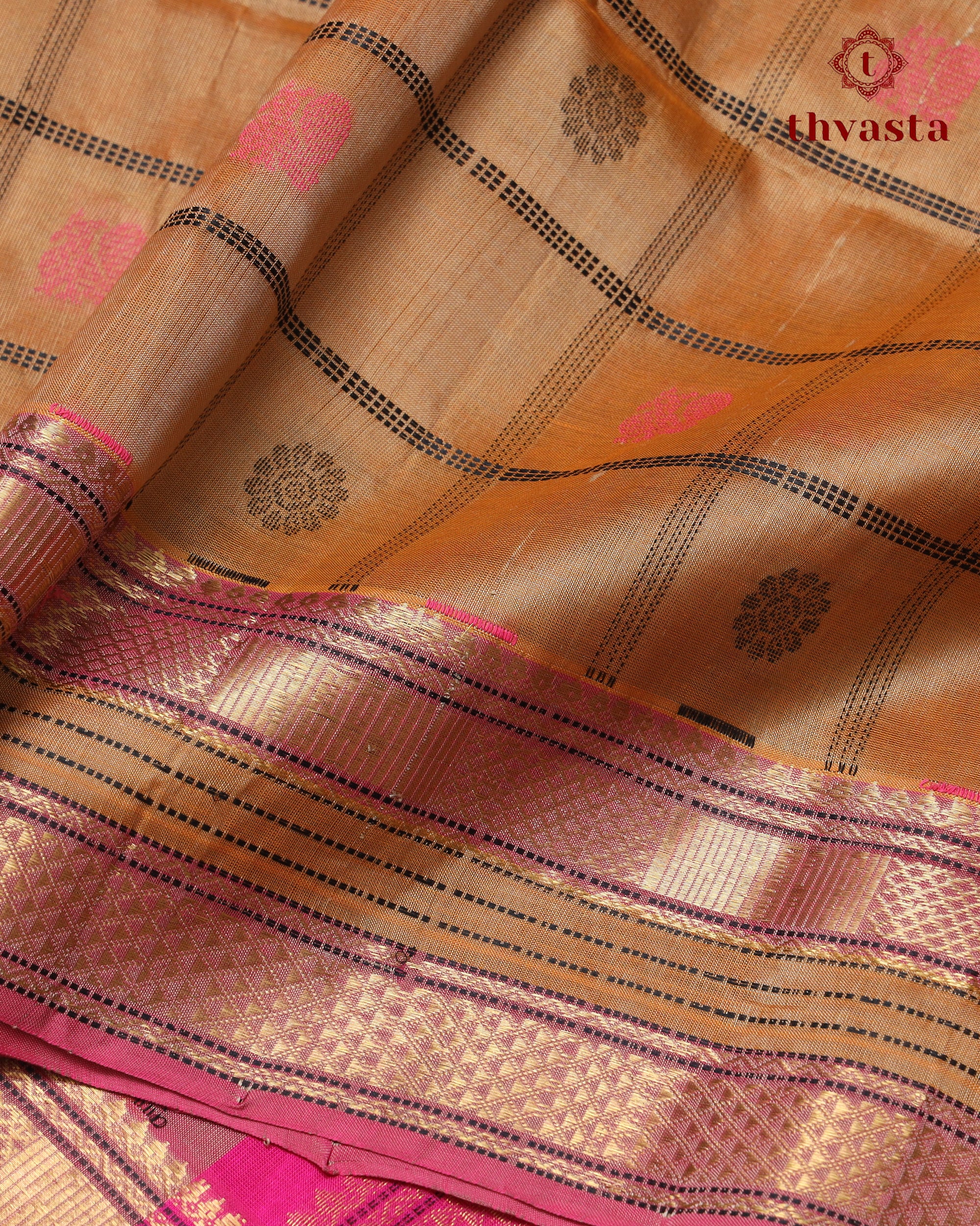 Silk cotton - Beige checks and Pink