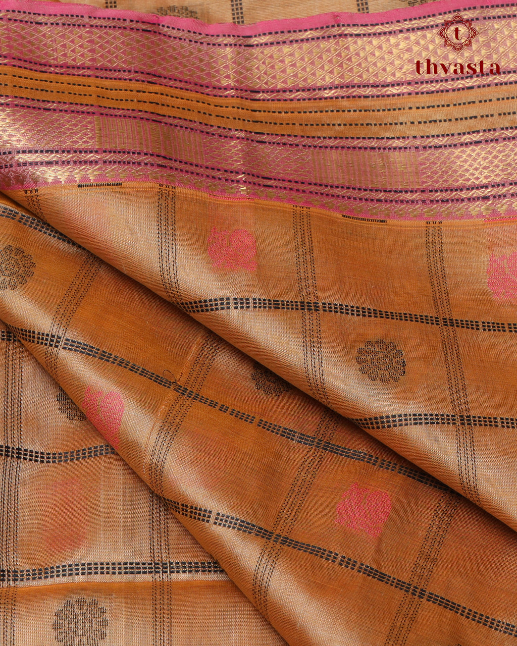Silk cotton - Beige checks and Pink