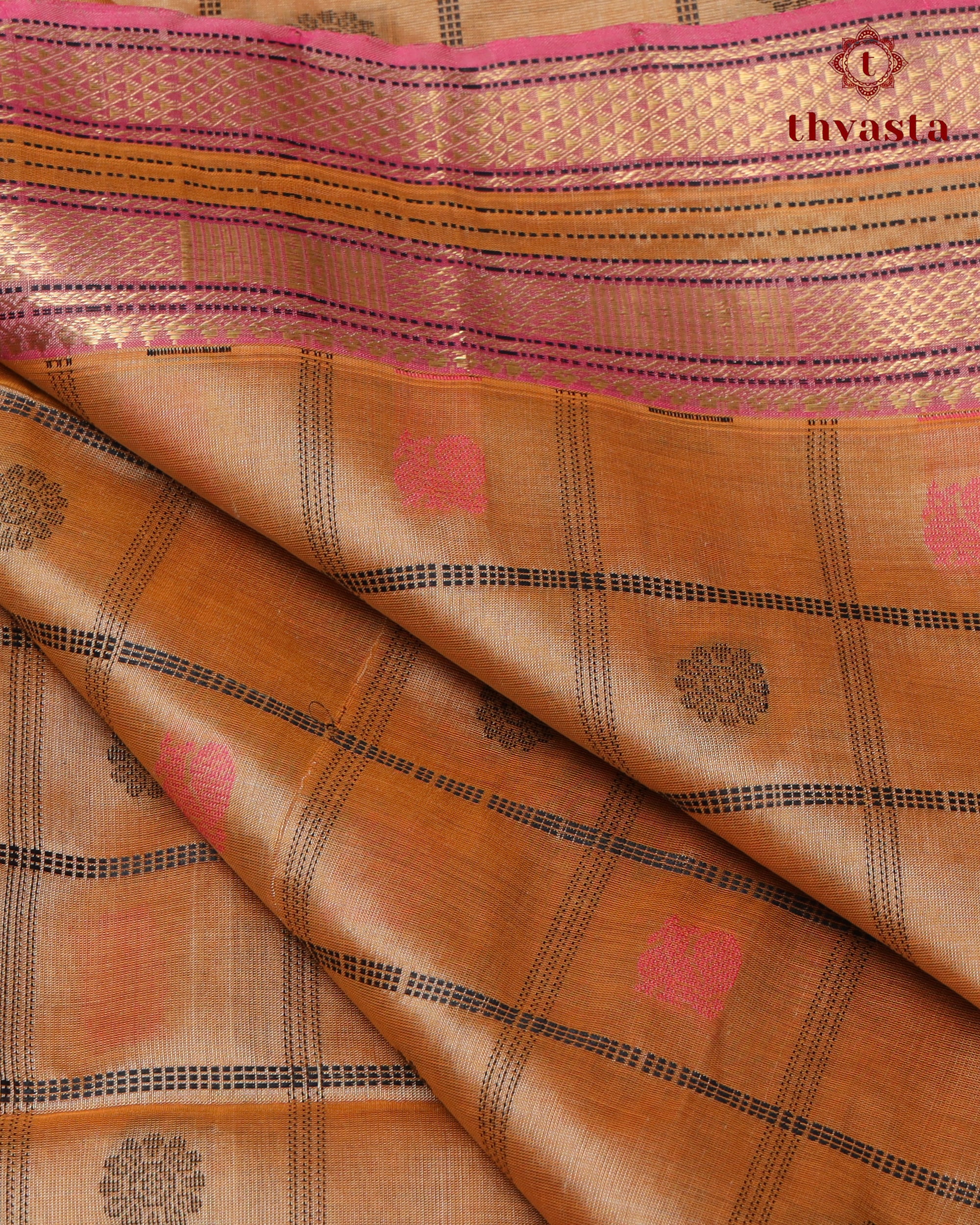 Silk cotton - Beige checks and Pink