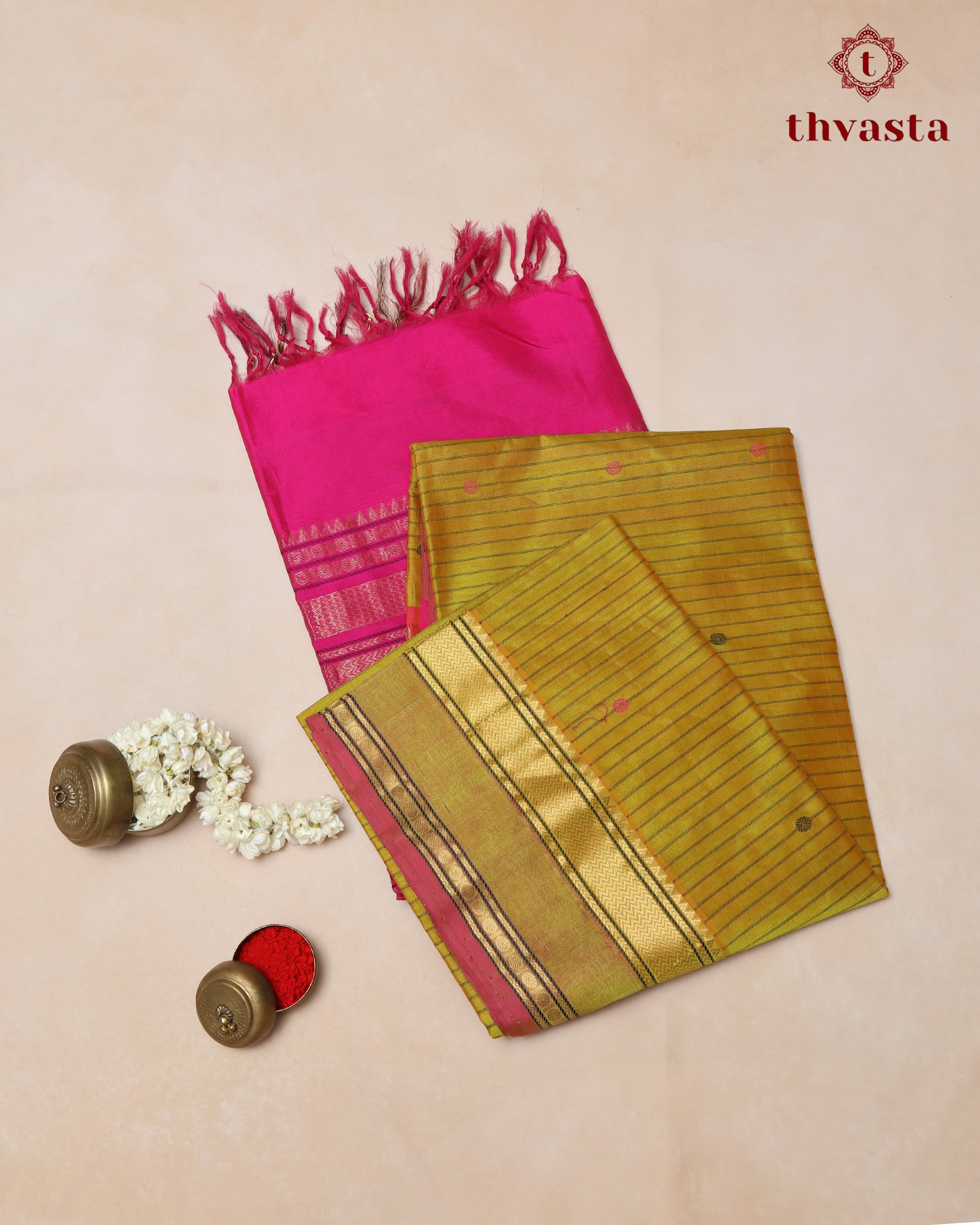 Silk cotton - Yellow and Hot pink