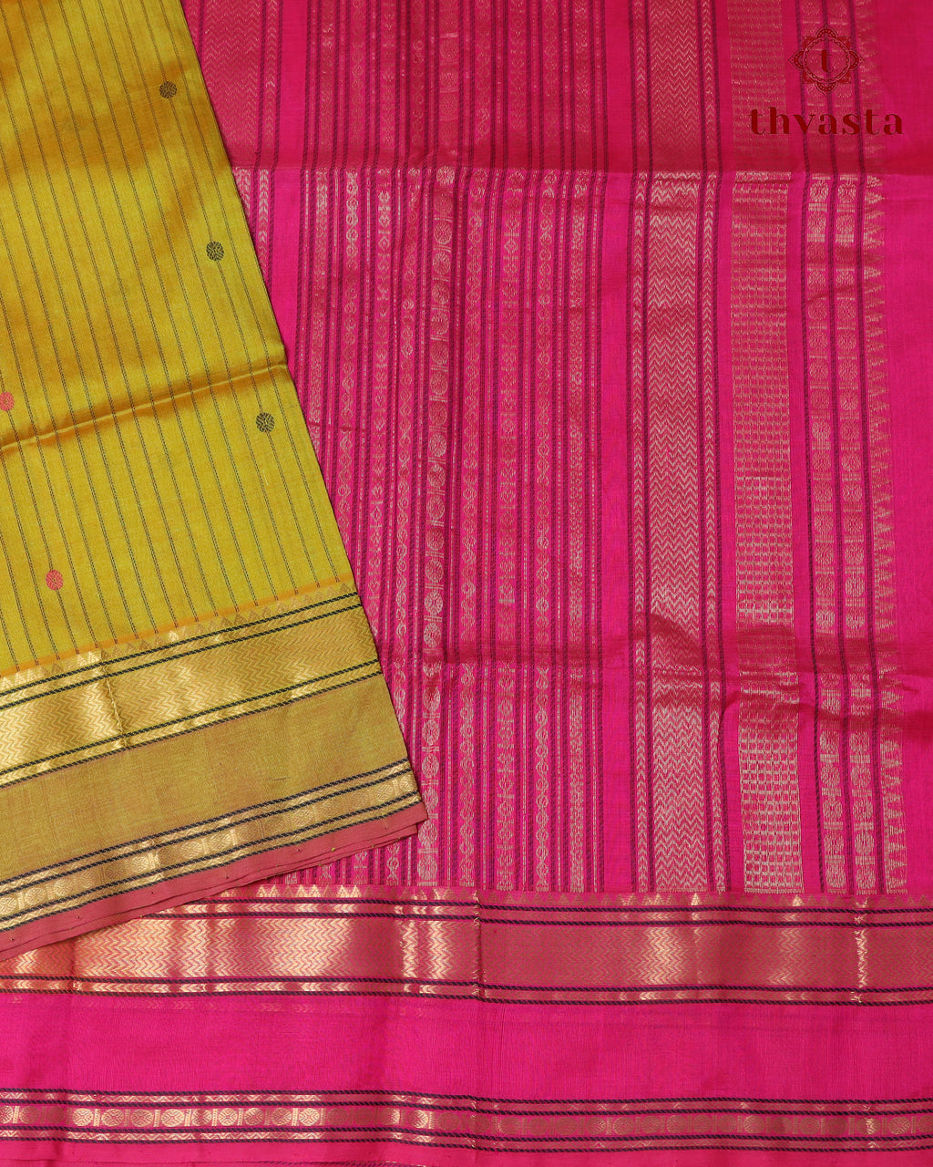 Silk cotton - Yellow and Hot pink