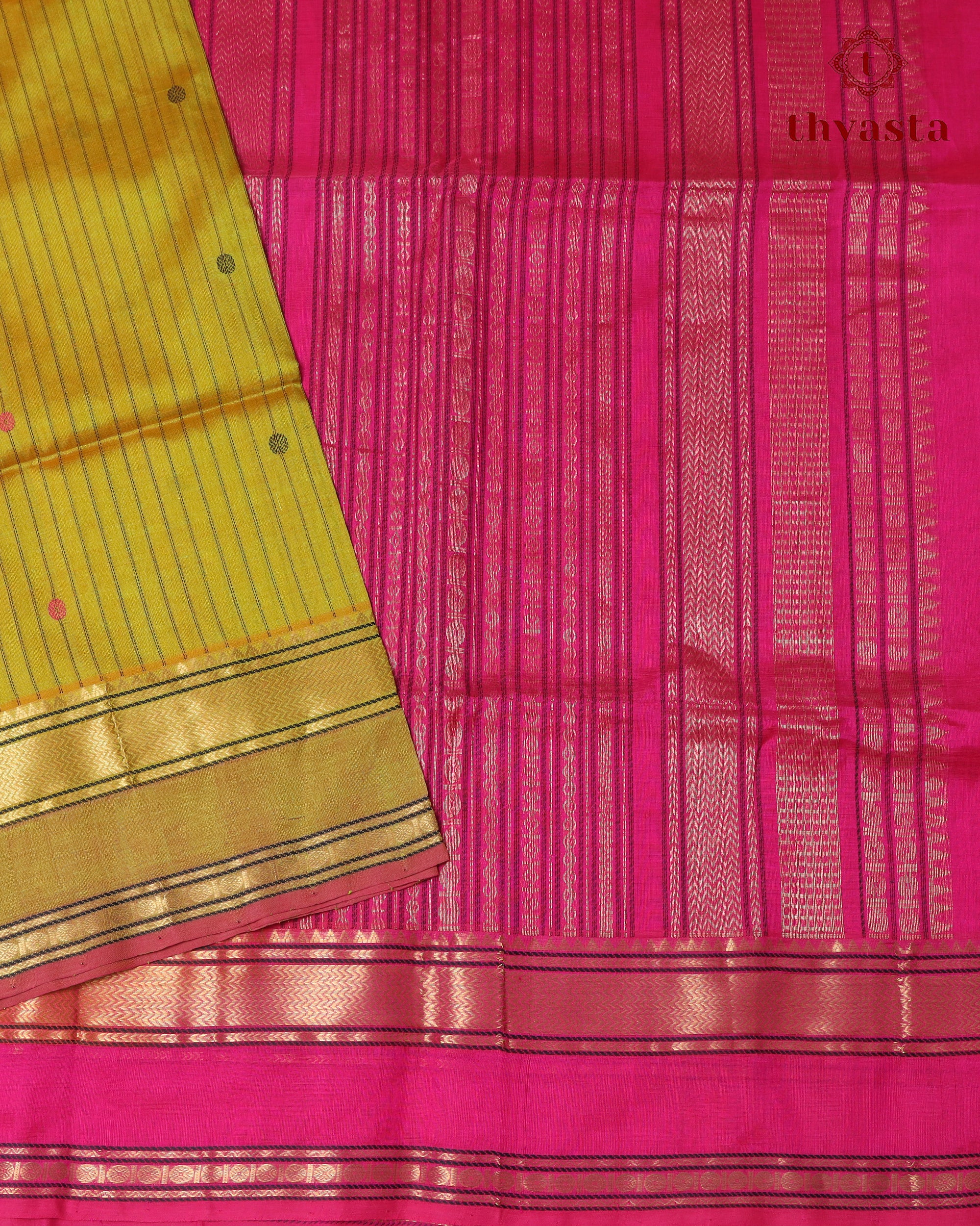 Silk cotton - Yellow and Hot pink