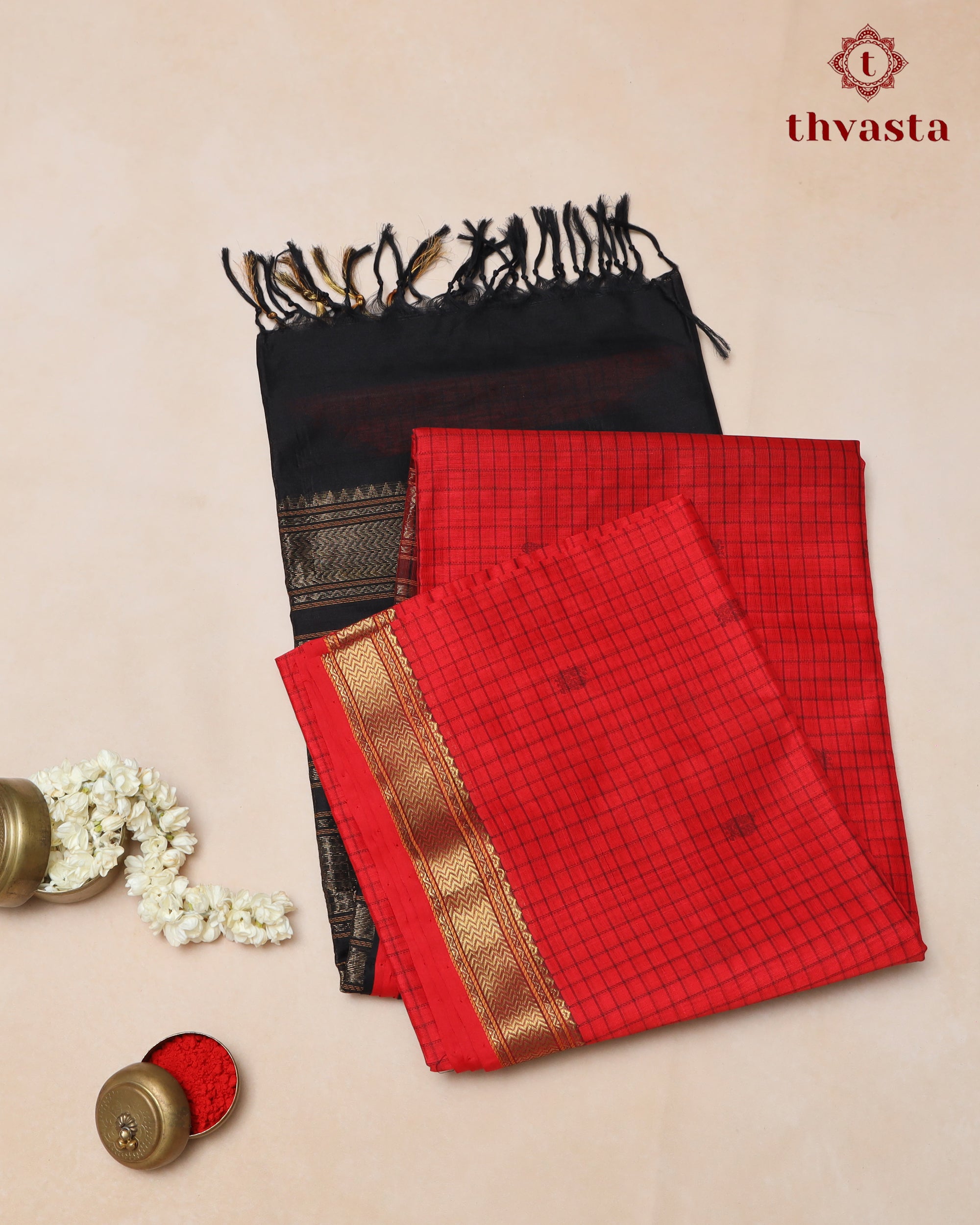 Silk cotton - Red checks and Black
