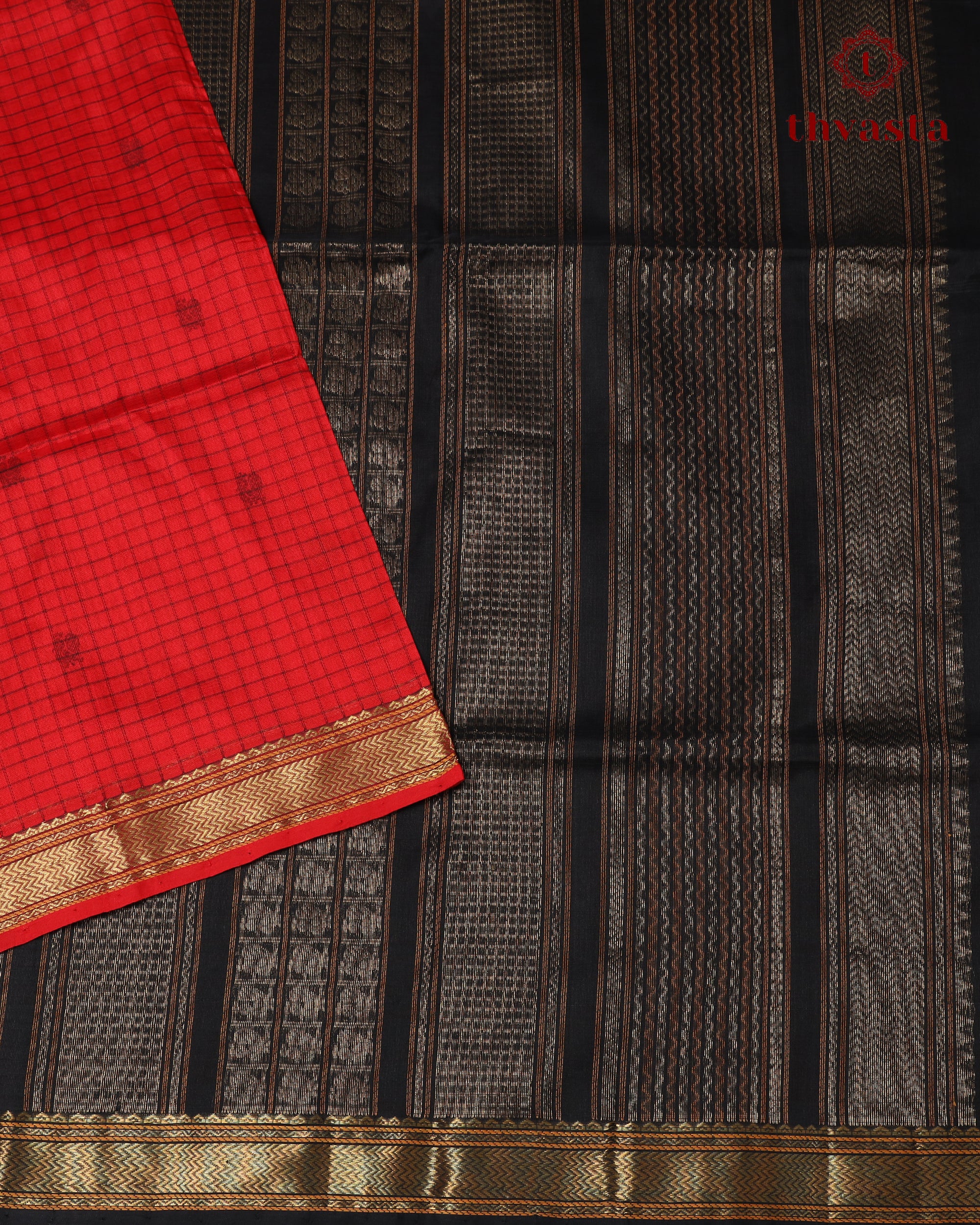 Silk cotton - Red checks and Black