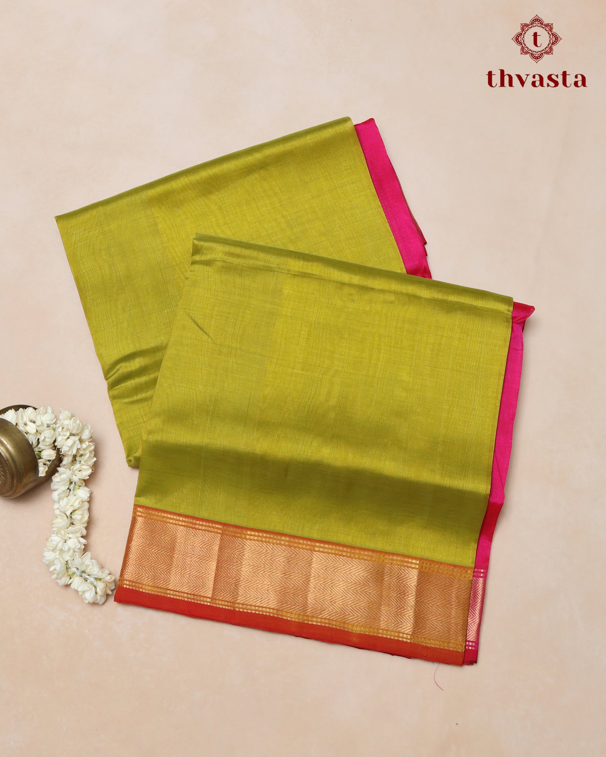 Silk cotton - Green and Pink