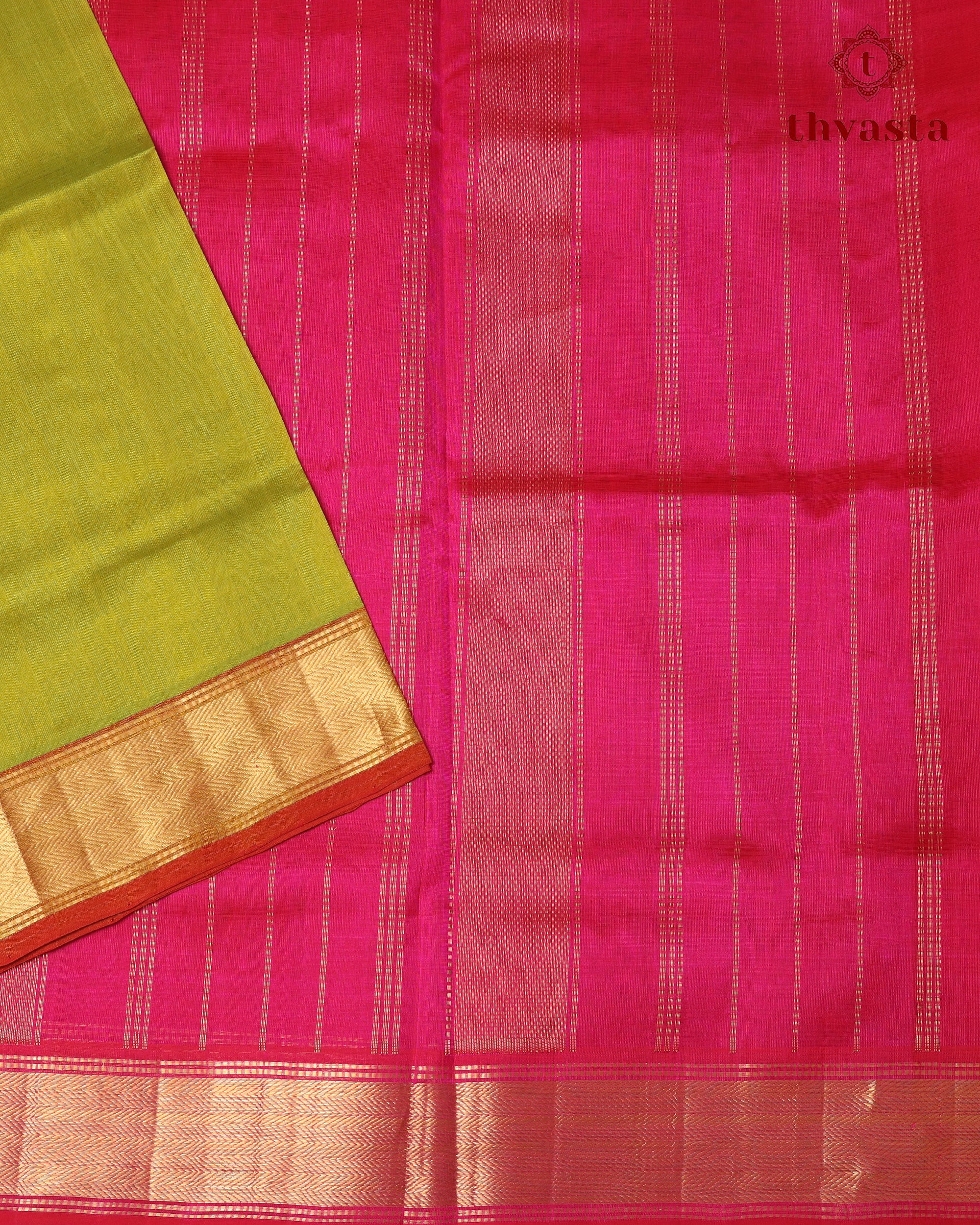 Silk cotton - Green and Pink