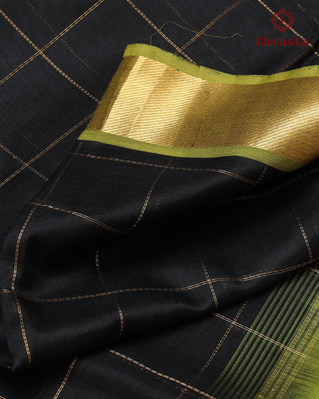 Silk cotton - Black Checks with Green