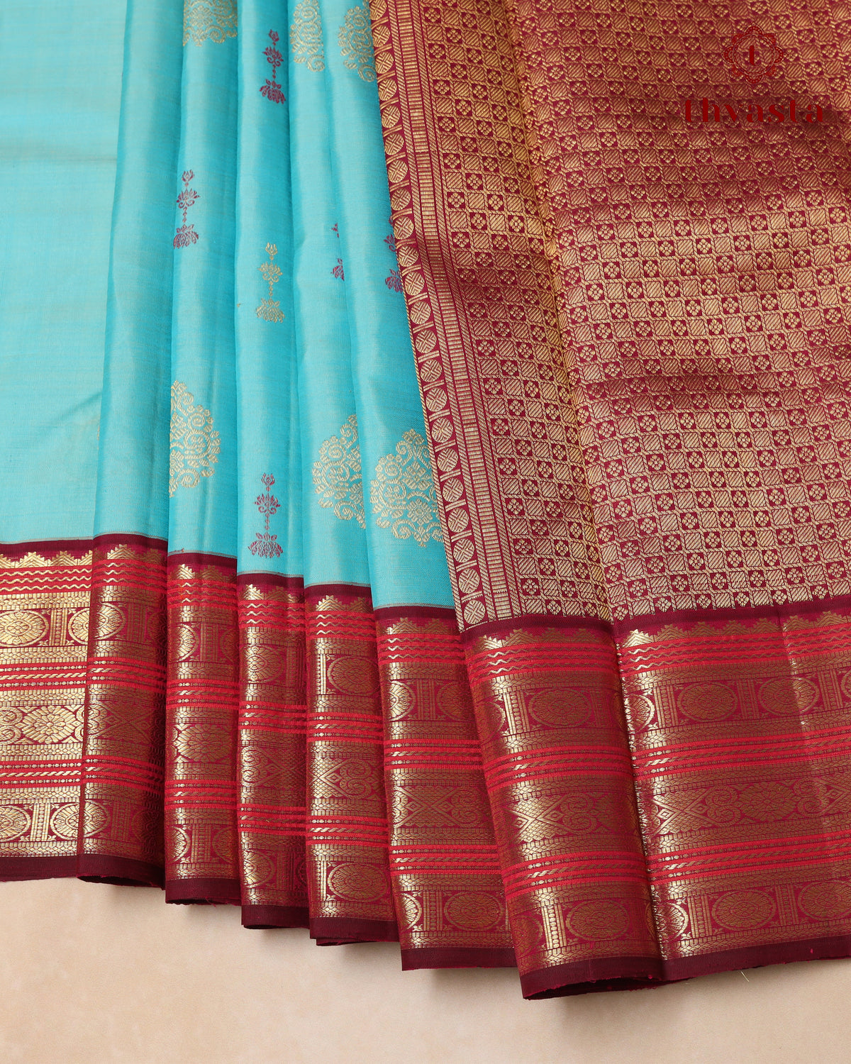 Pure Kanjivaram Silk – Blue and Burgundy