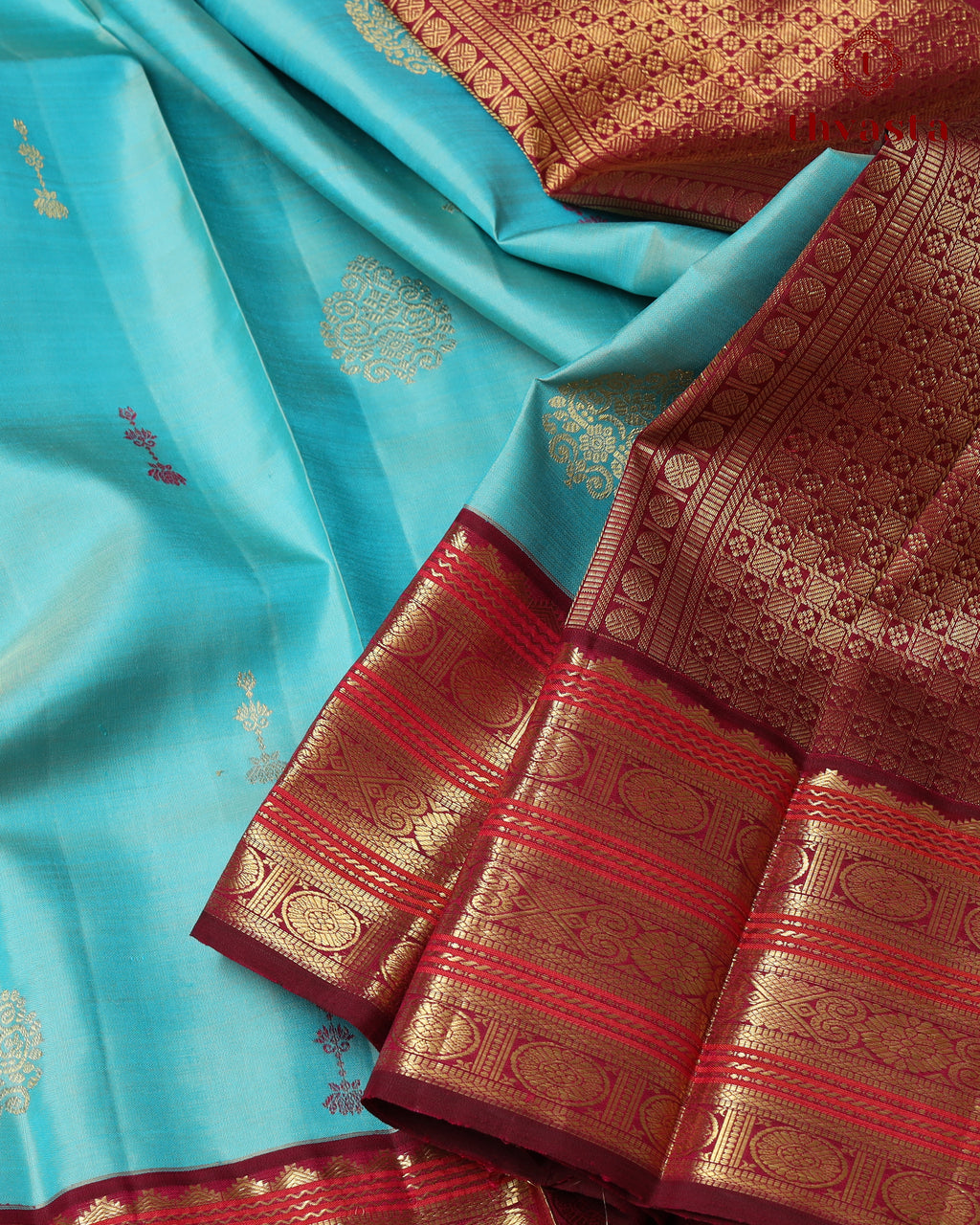 Pure Kanjivaram Silk – Blue and Burgundy