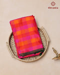 Pure Kanjivaram Silk - Pink and Orange Checks