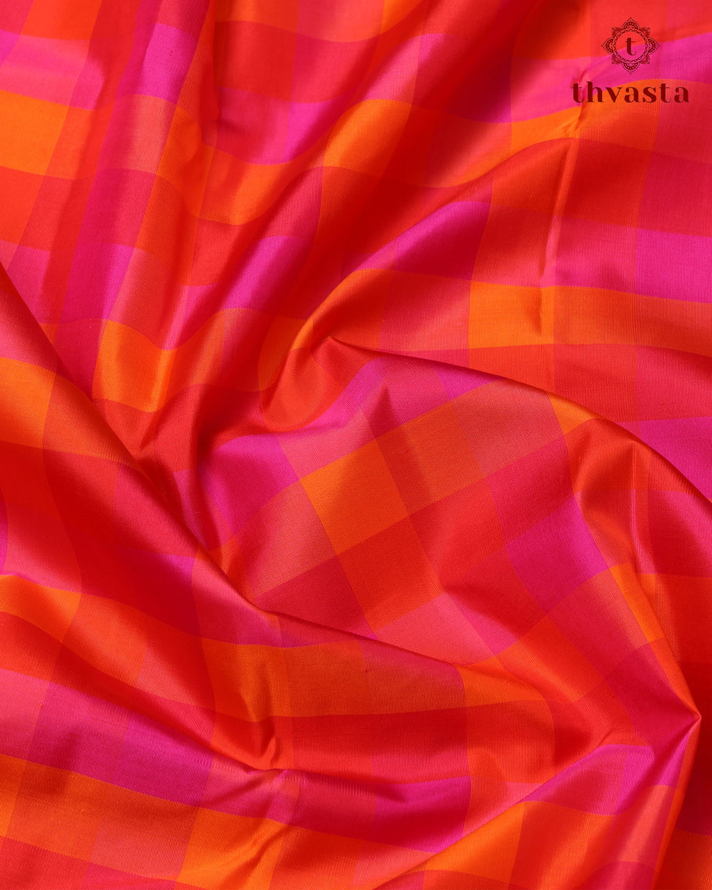 Pure Kanjivaram Silk - Pink and Orange Checks