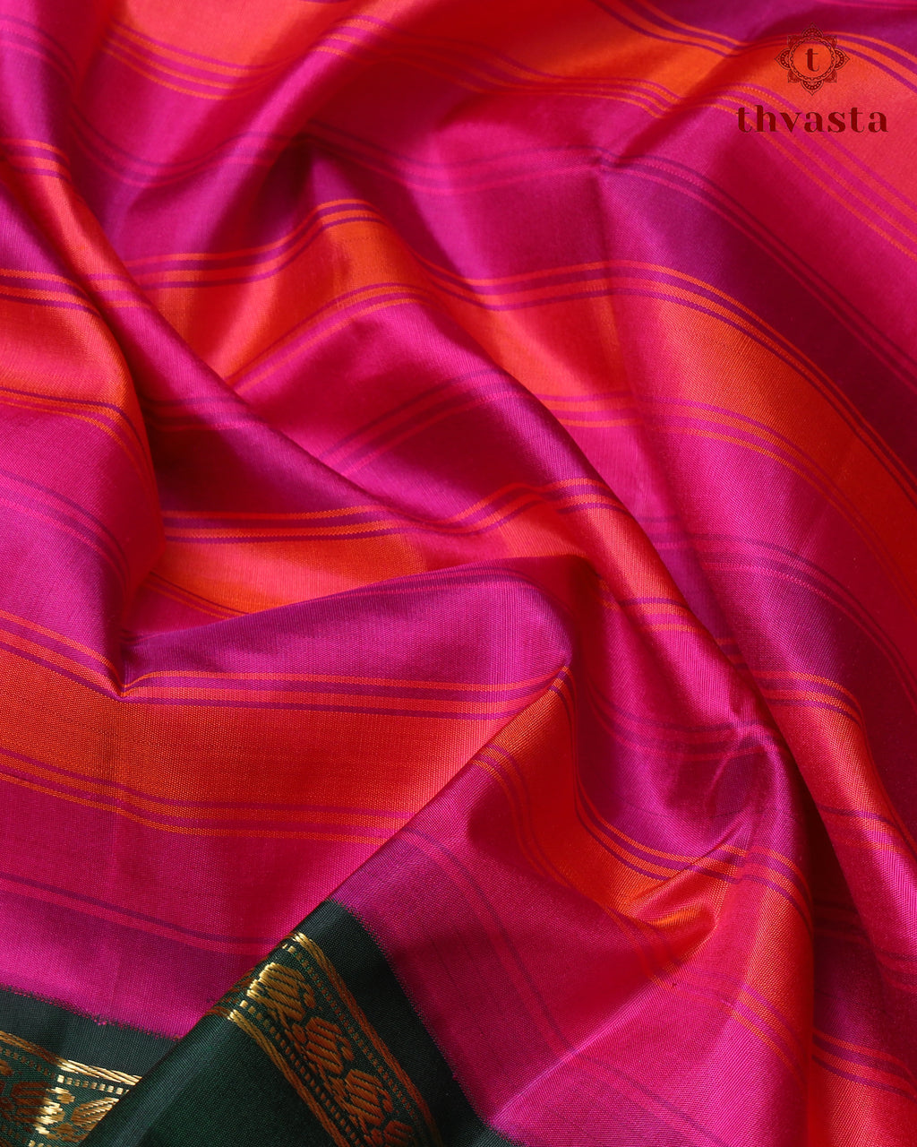 Pure Kanjivaram Silk - Pink and Orange Stripes