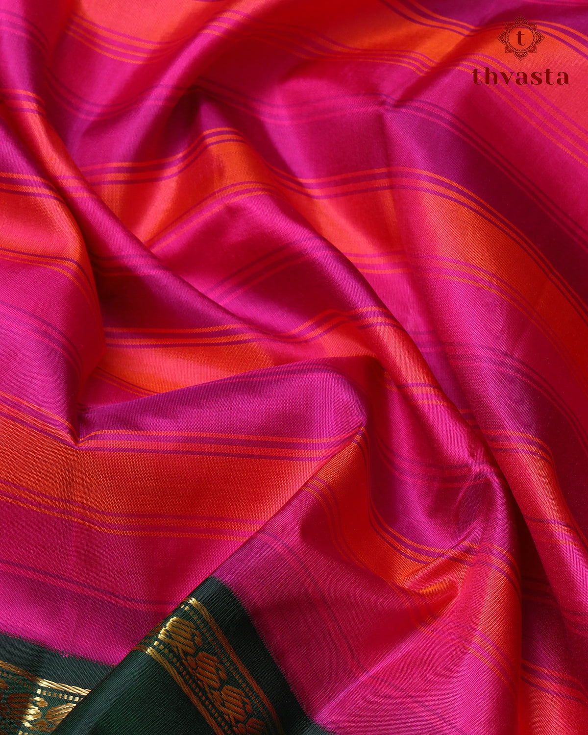 Pure Kanjivaram Silk - Pink and Orange Stripes