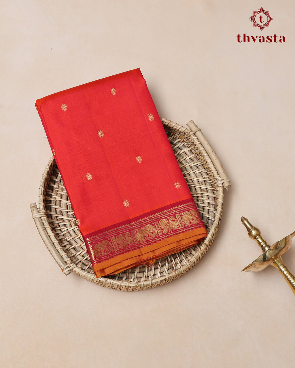 Pure Kanjivaram Silk – Vintage Rust Orange -02