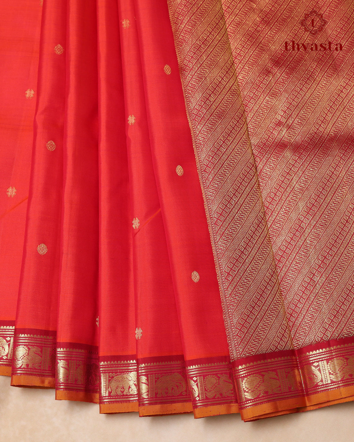 Pure Kanjivaram Silk – Vintage Rust Orange -02