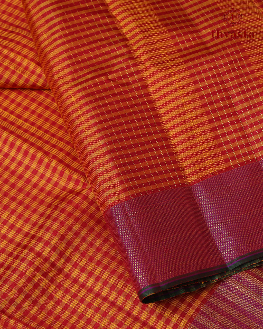 Pure Kanjivaram Silk - Yellow Maroon Checks