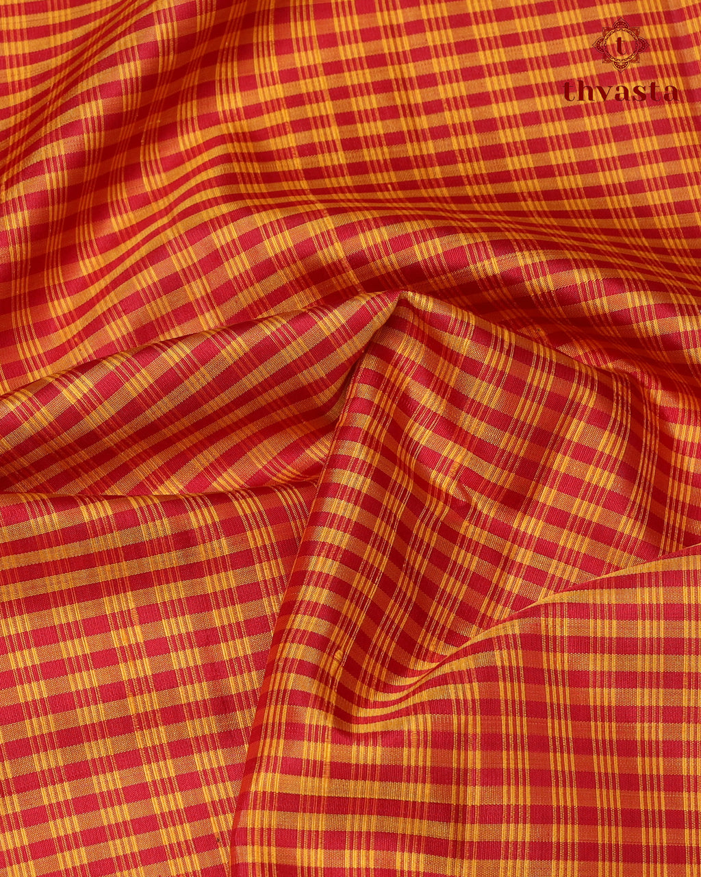 Pure Kanjivaram Silk - Yellow Maroon Checks