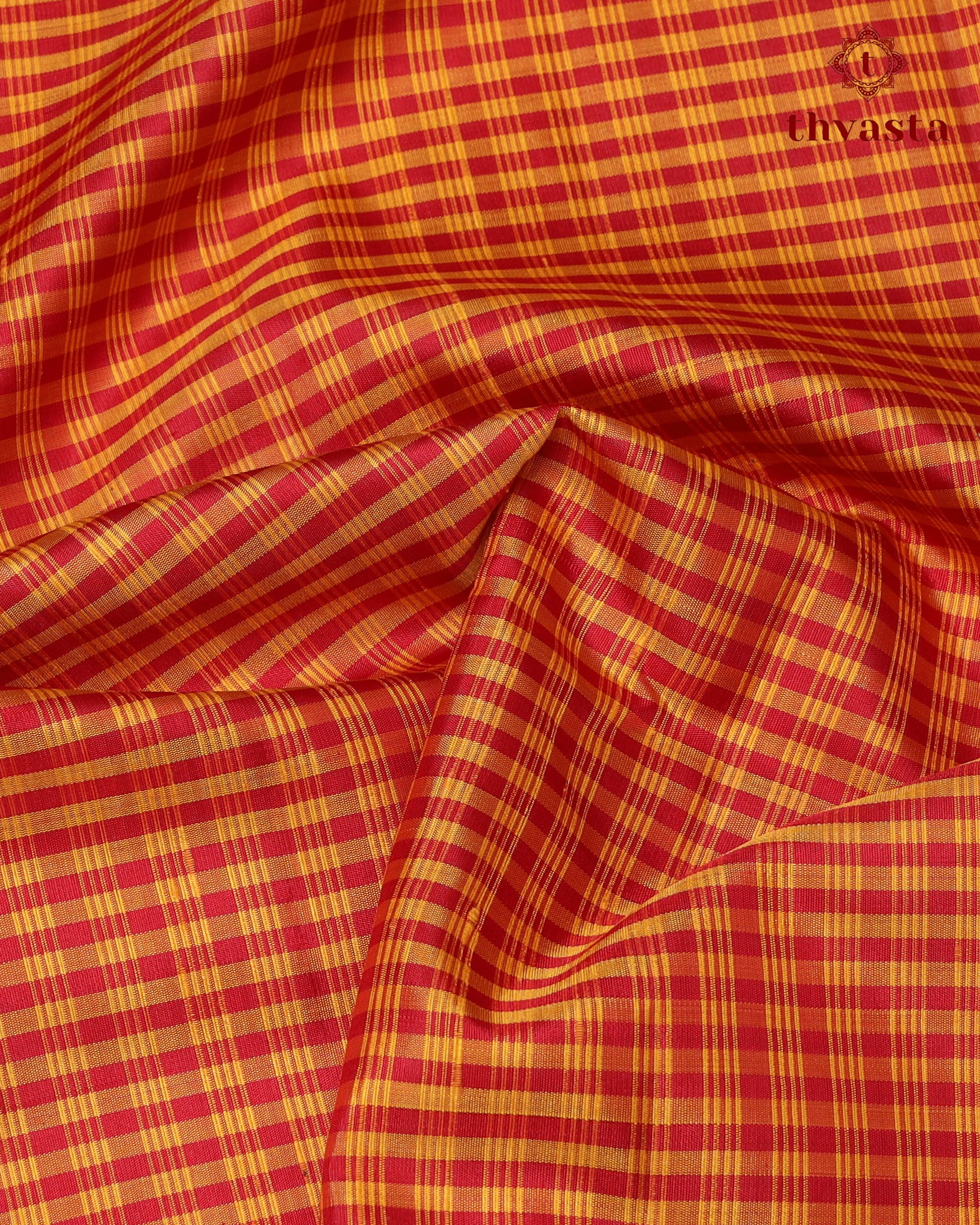Pure Kanjivaram Silk - Yellow Maroon Checks
