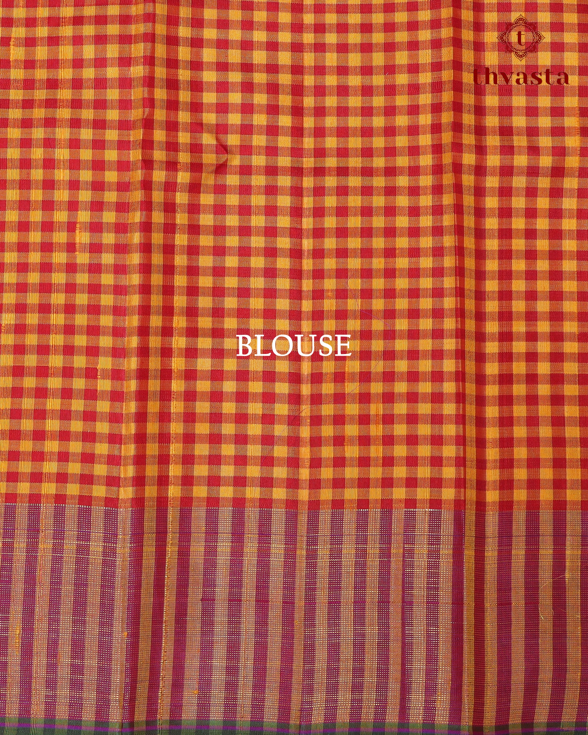 Pure Kanjivaram Silk - Yellow Maroon Checks