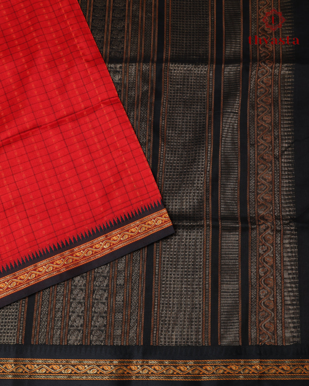 Silk cotton - Red Butta Checks and Black
