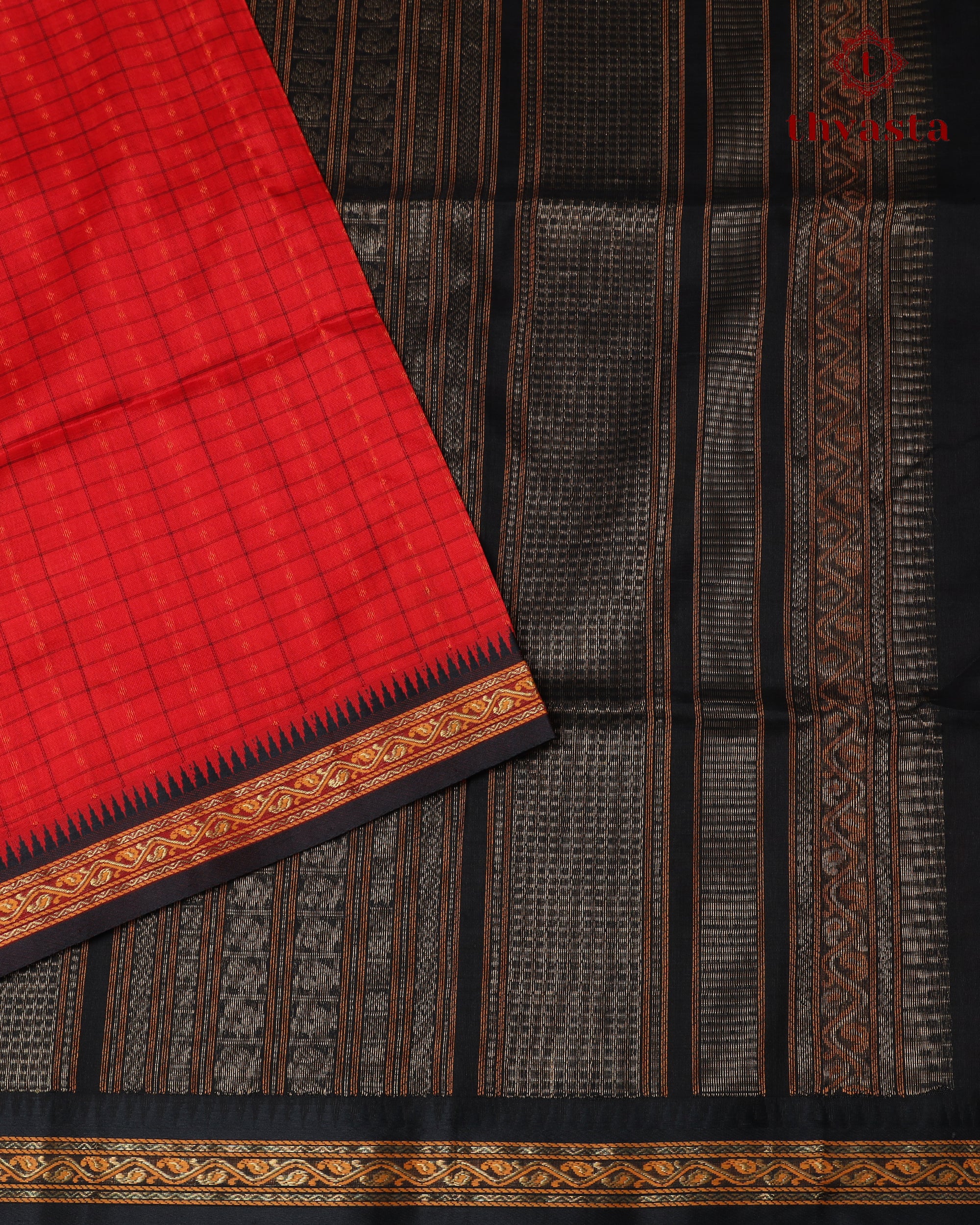 Silk cotton - Red Butta Checks and Black
