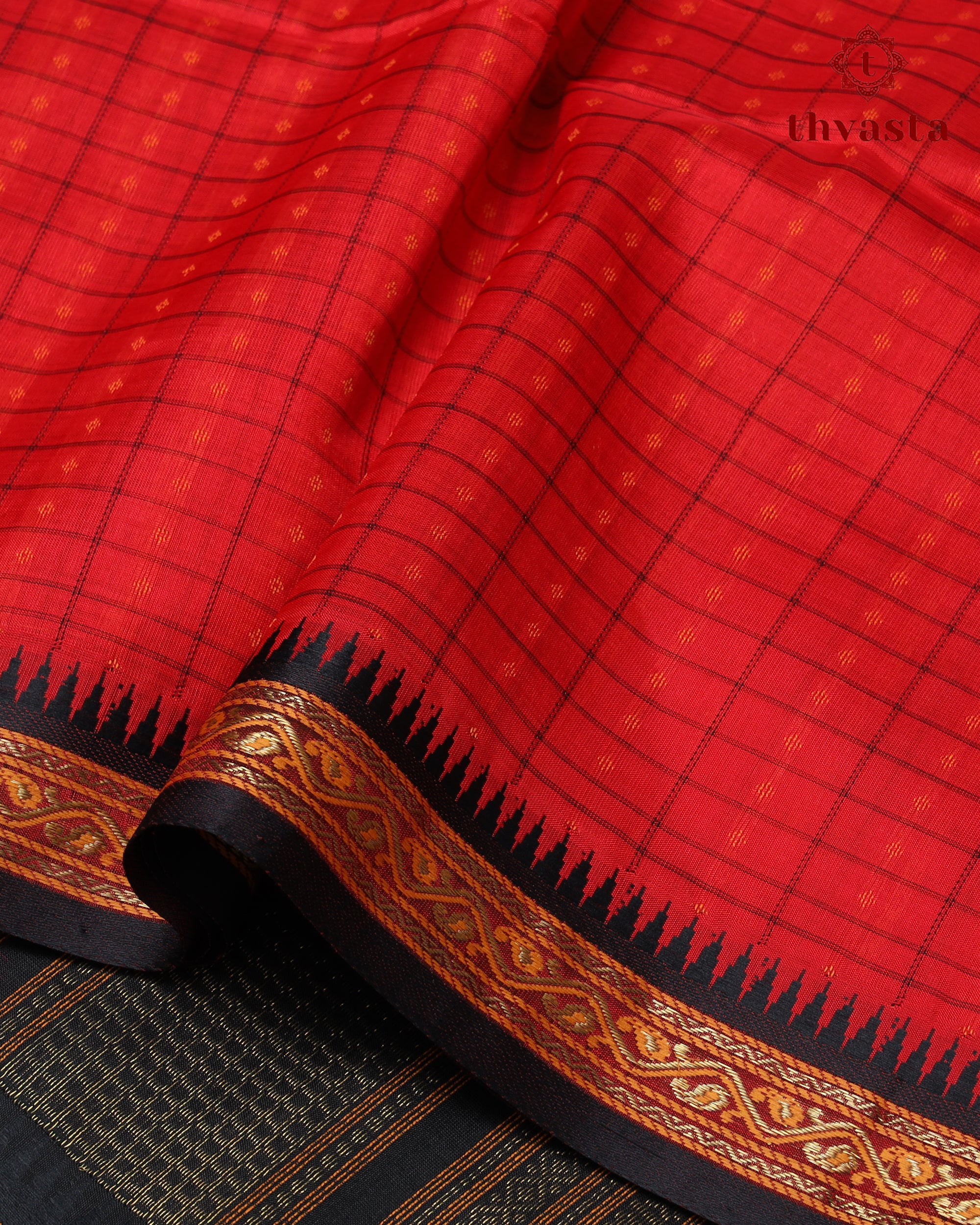 Silk cotton - Red Butta Checks and Black