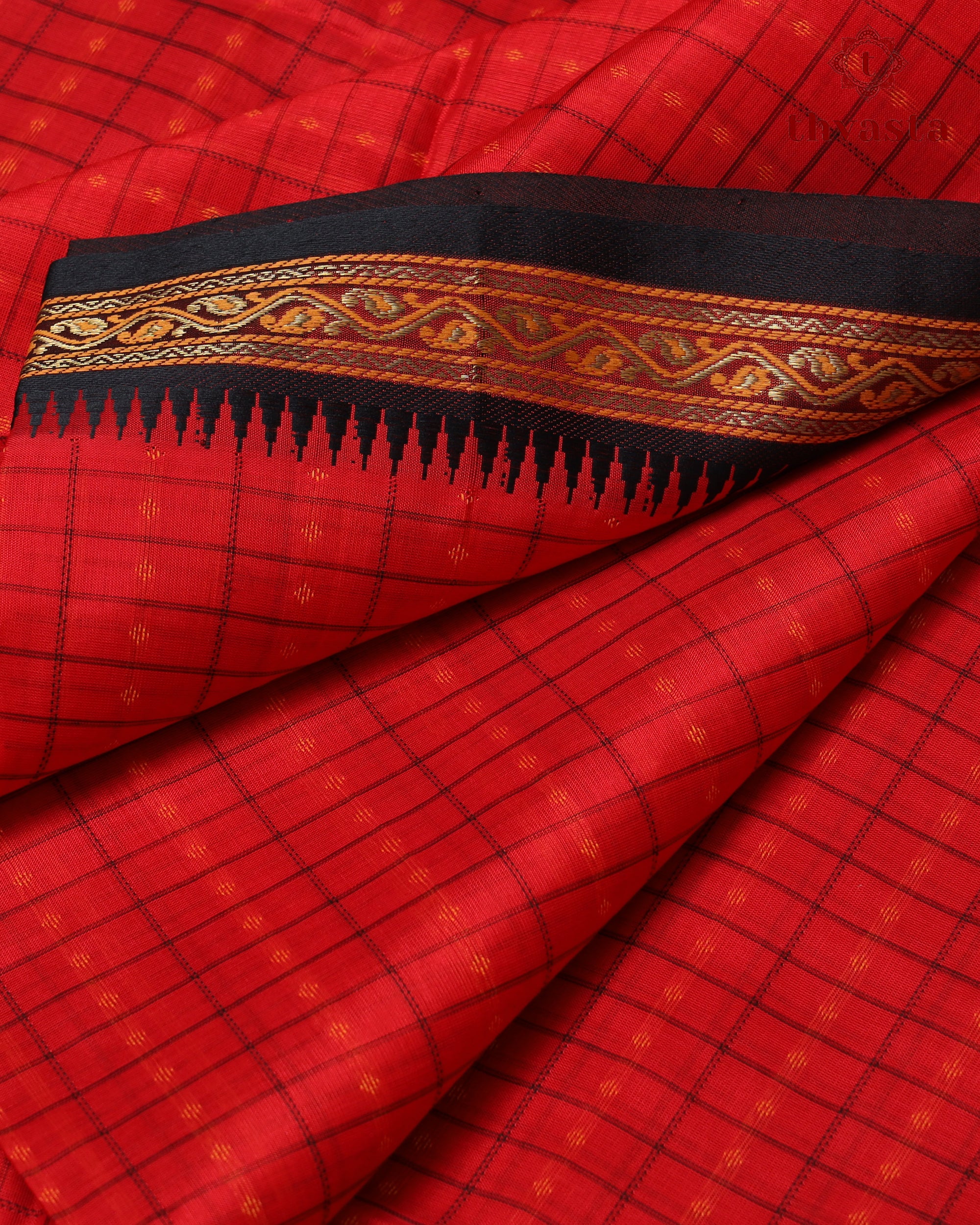 Silk cotton - Red Butta Checks and Black