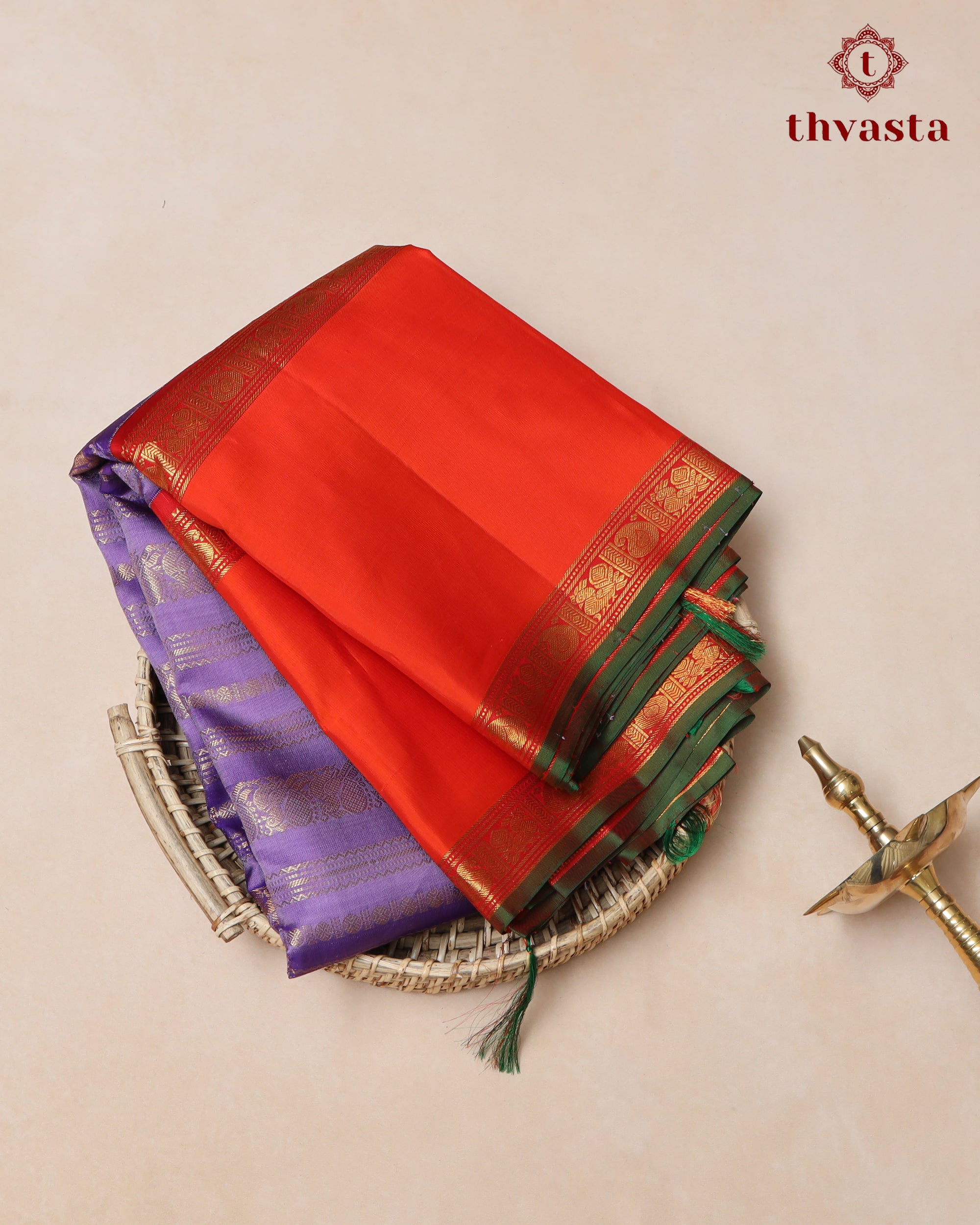 Pure Kanjivaram Silk – Temple Orange and Royal violet