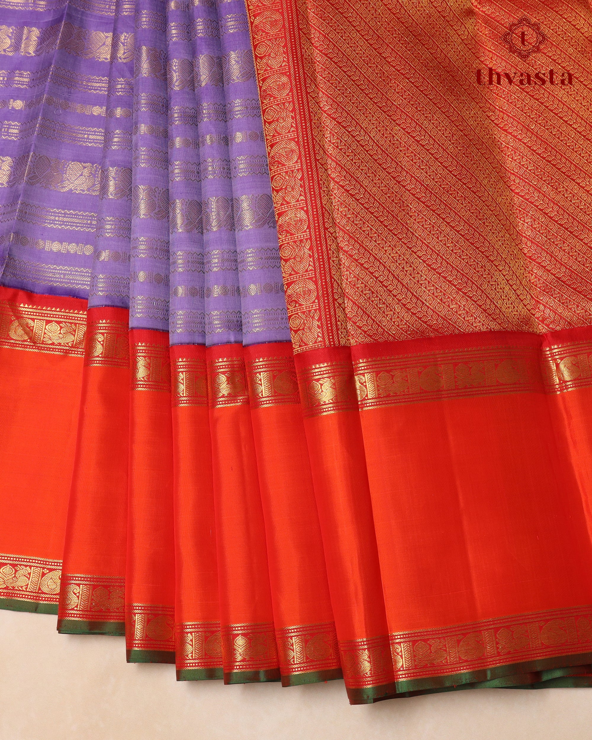 Pure Kanjivaram Silk – Temple Orange and Royal violet