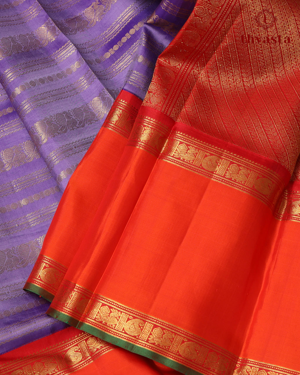 Pure Kanjivaram Silk – Temple Orange and Royal violet