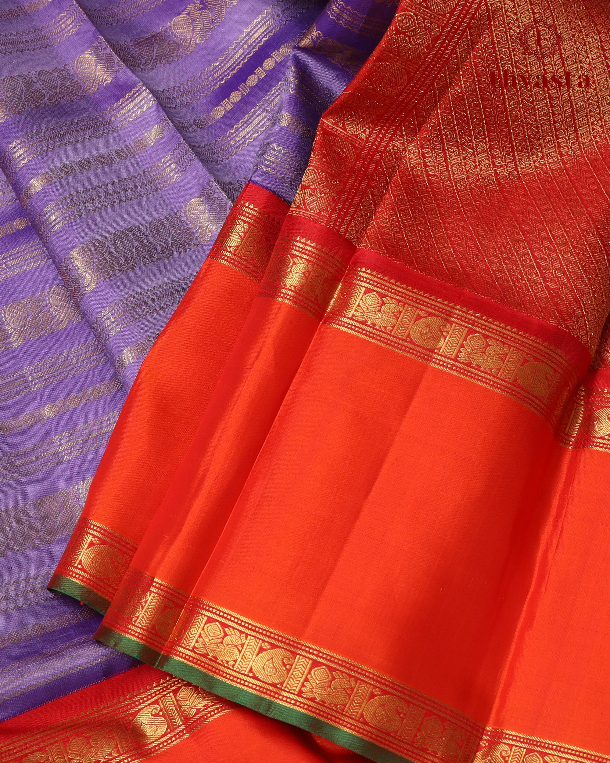 Pure Kanjivaram Silk – Temple Orange and Royal violet