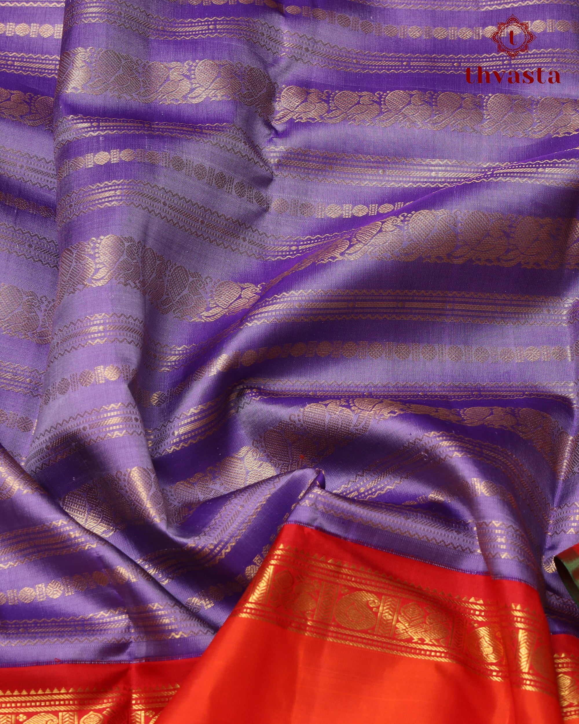 Pure Kanjivaram Silk – Temple Orange and Royal violet
