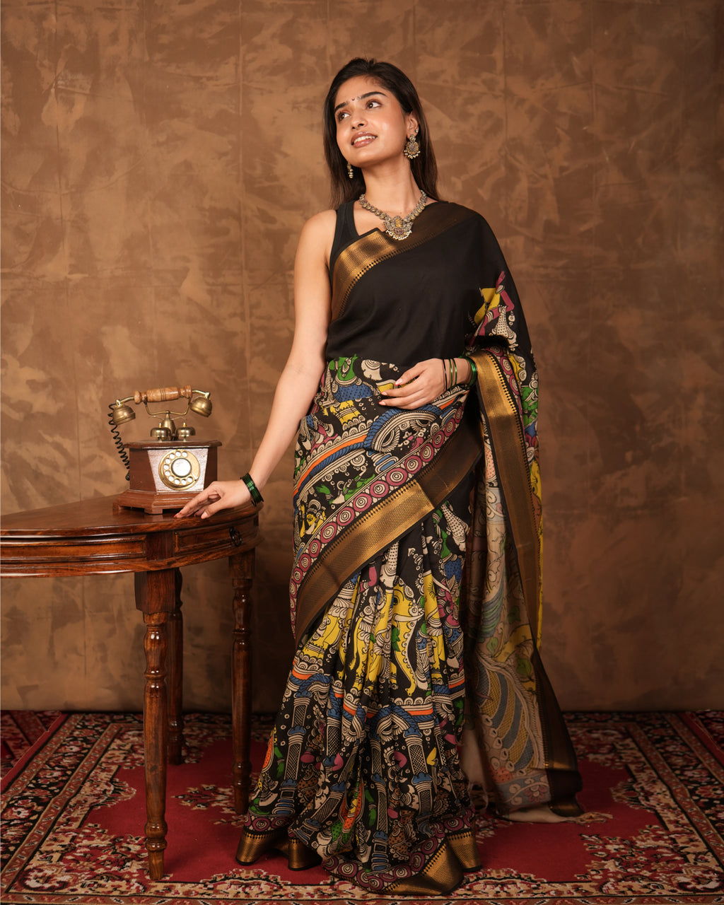 Pen Kalamkari Bangalore Silk – Black