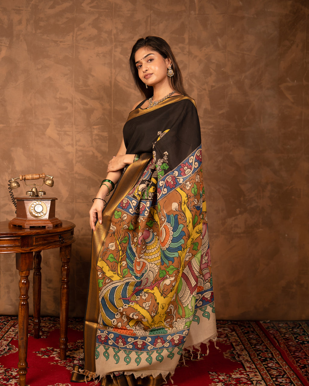 Pen Kalamkari Bangalore Silk – Black