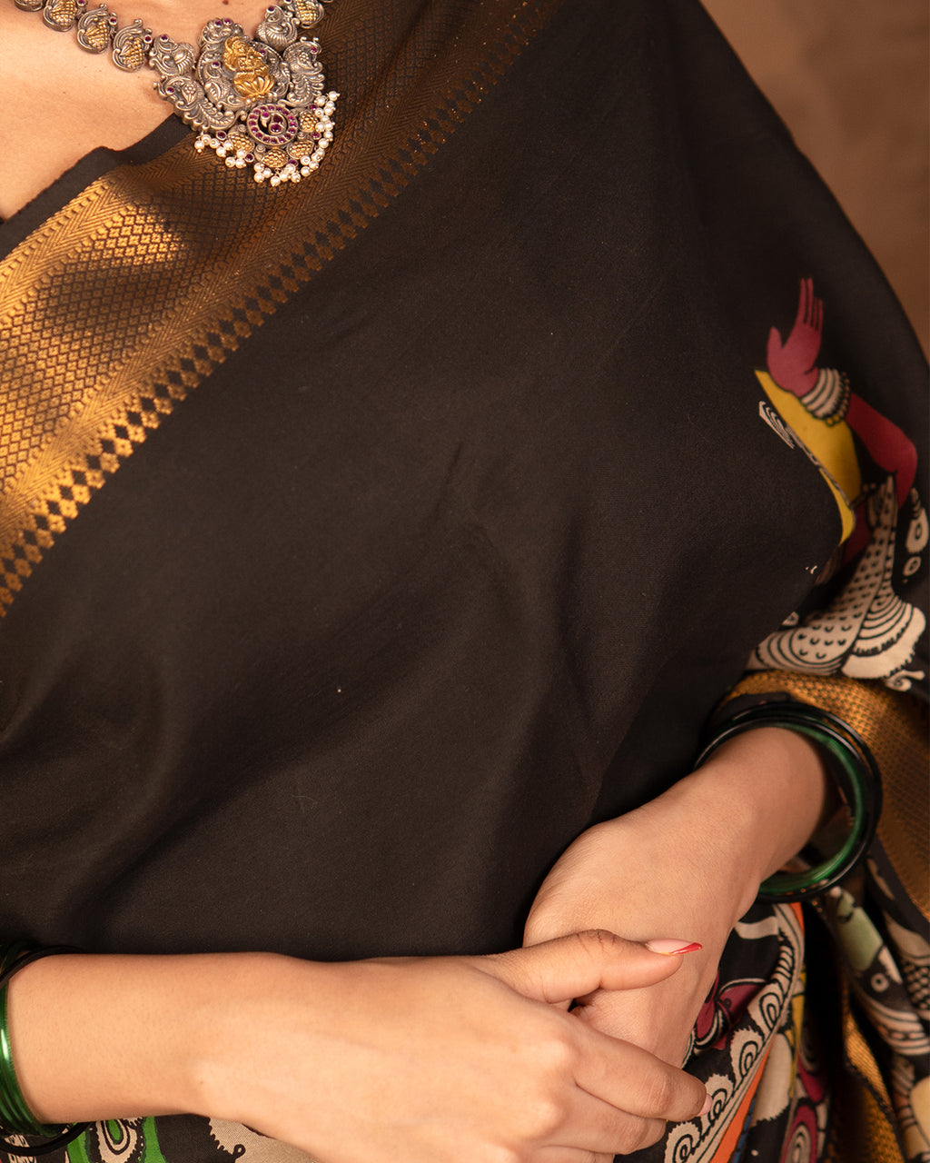 Pen Kalamkari Bangalore Silk – Black